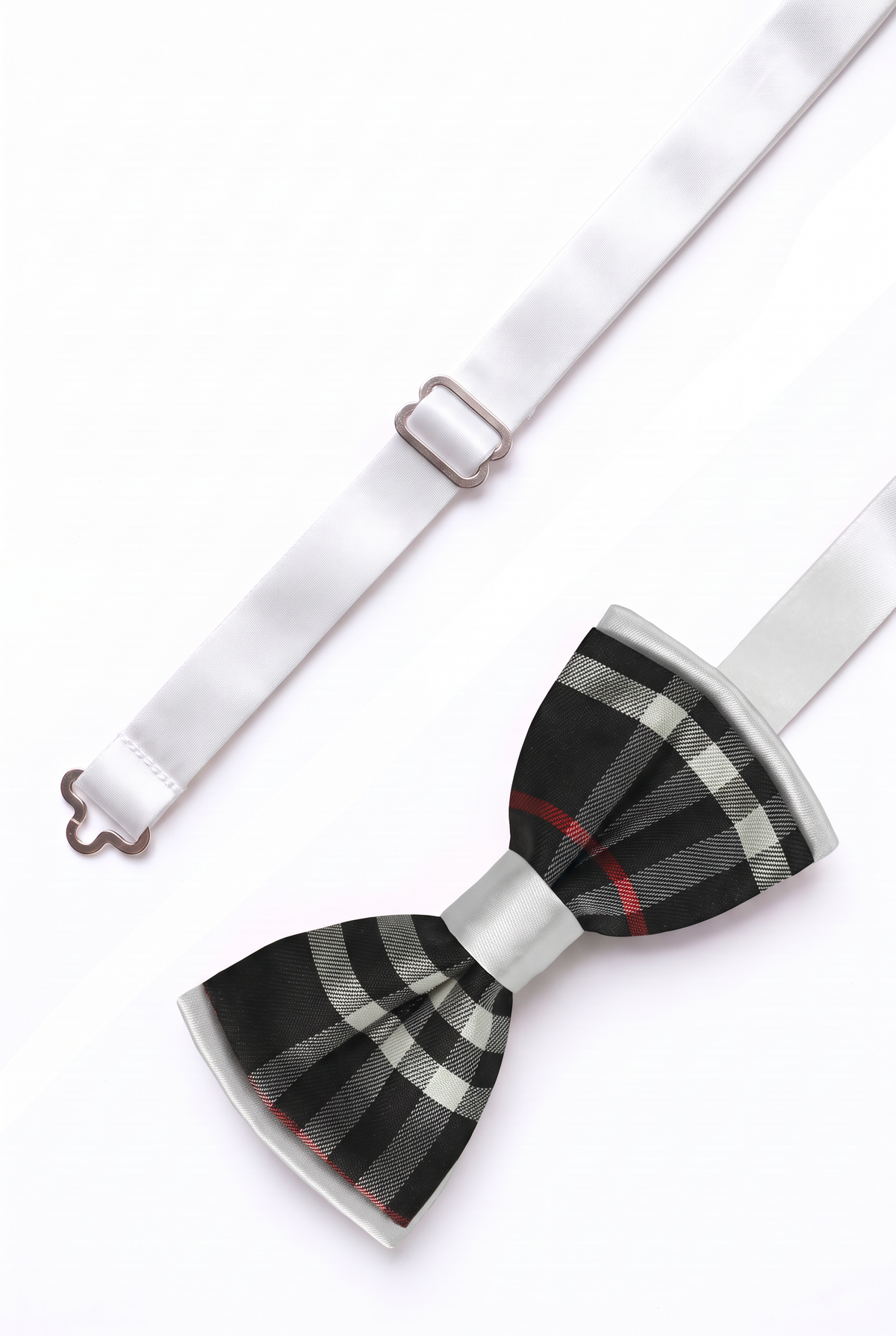 Boys Check Bow Tie Burberry Style with Strap - Black - White