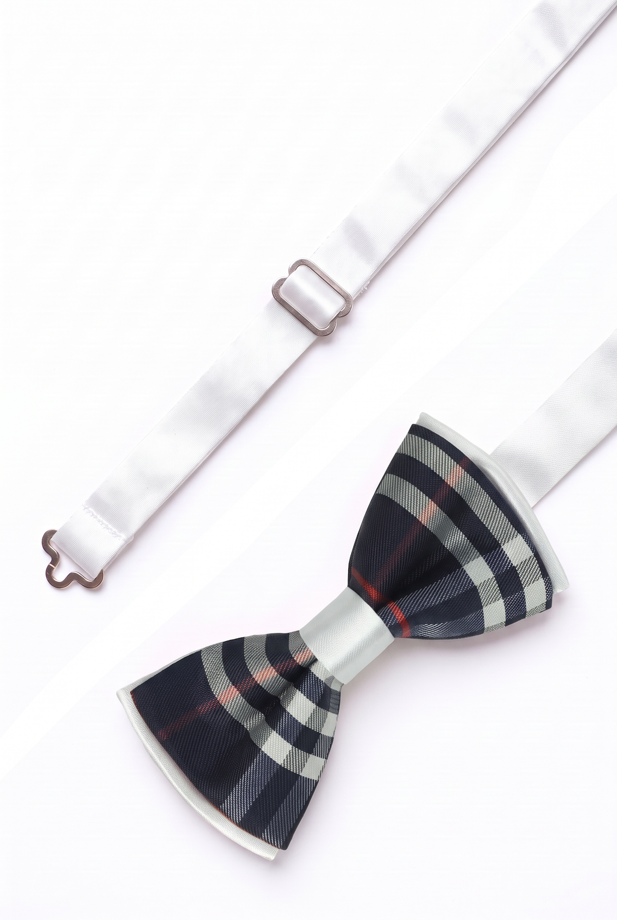 Boys Check Bow Tie Burberry Style with Strap - Navy Blue - White