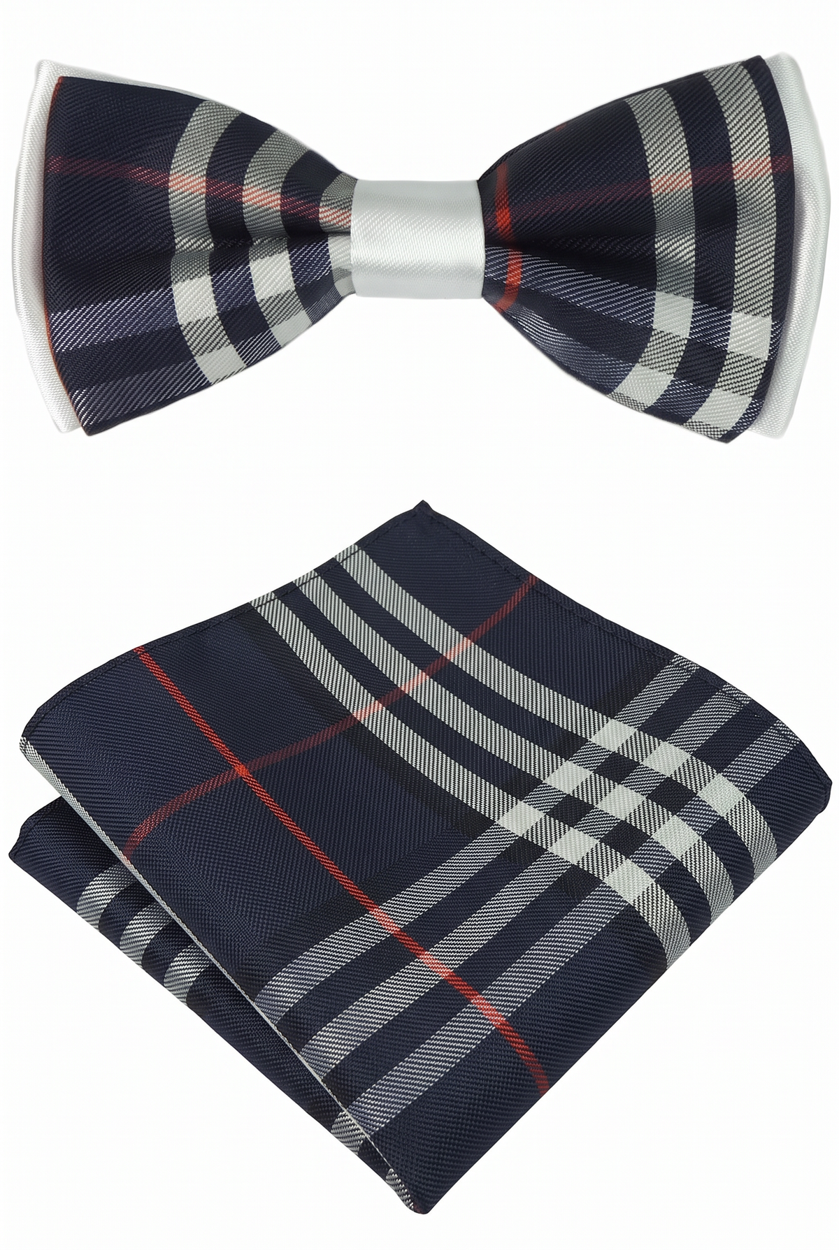 Boys Check Bow Tie Burberry Style with Strap - Navy Blue - White