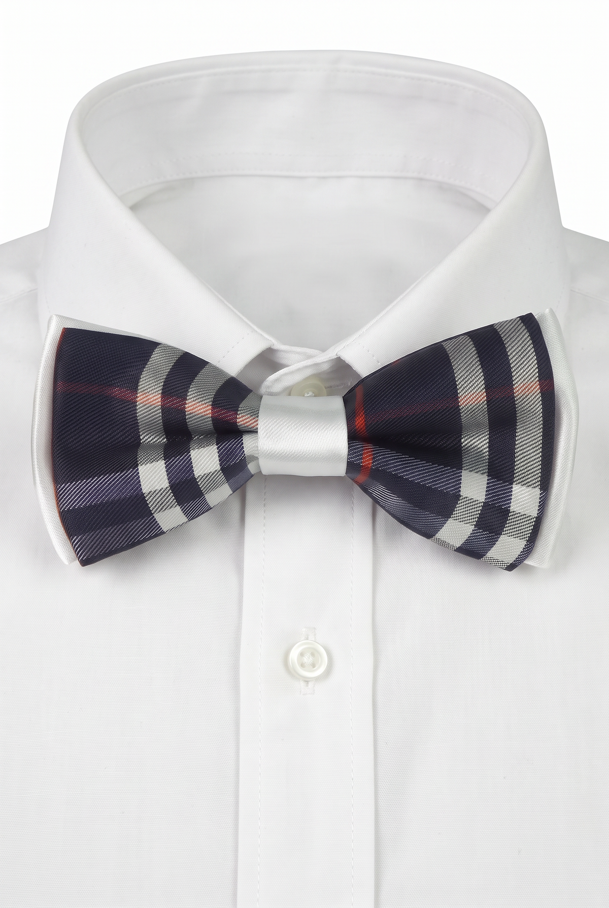 Boys Check Bow Tie Burberry Style with Strap - Navy Blue - White