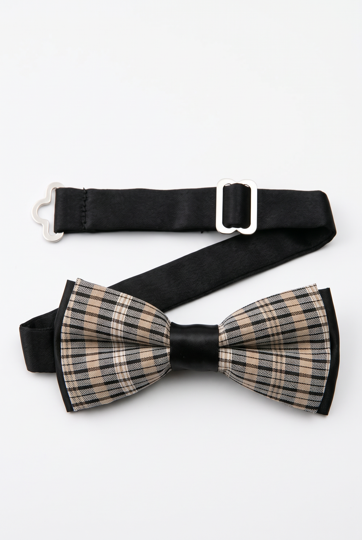 Boys Checkered Bow Tie – Beige and Silver