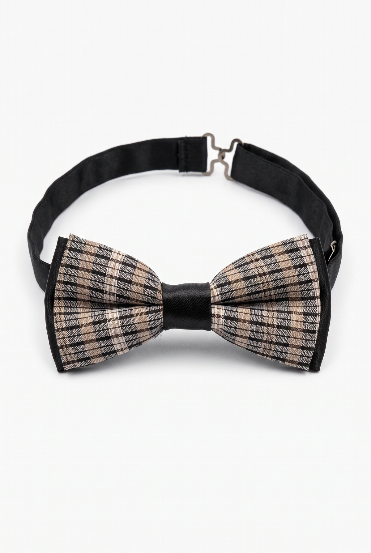 Boys Checkered Bow Tie – Beige and Silver
