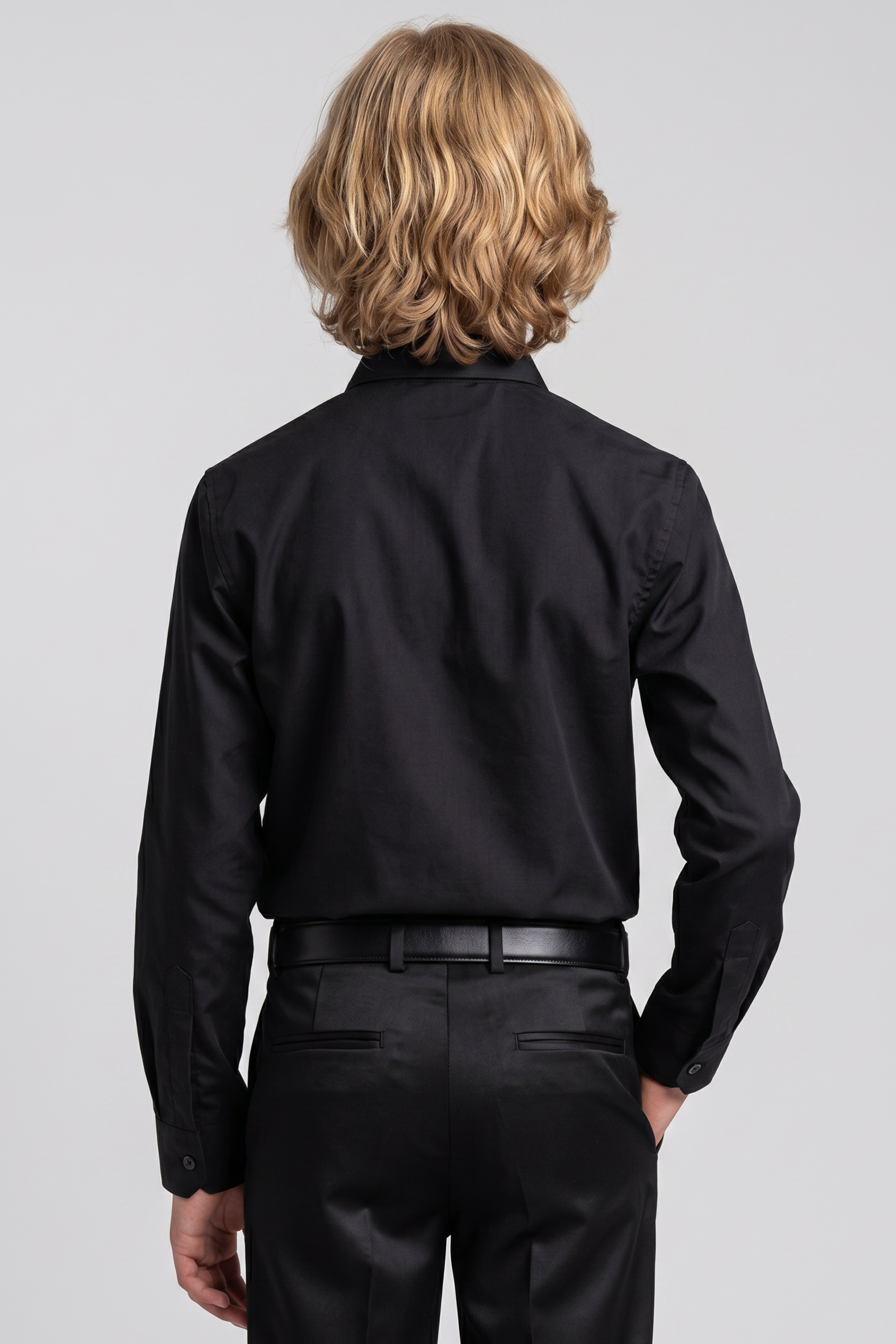 Boys Classic Collar Dress Shirt - Black Model Back Picture