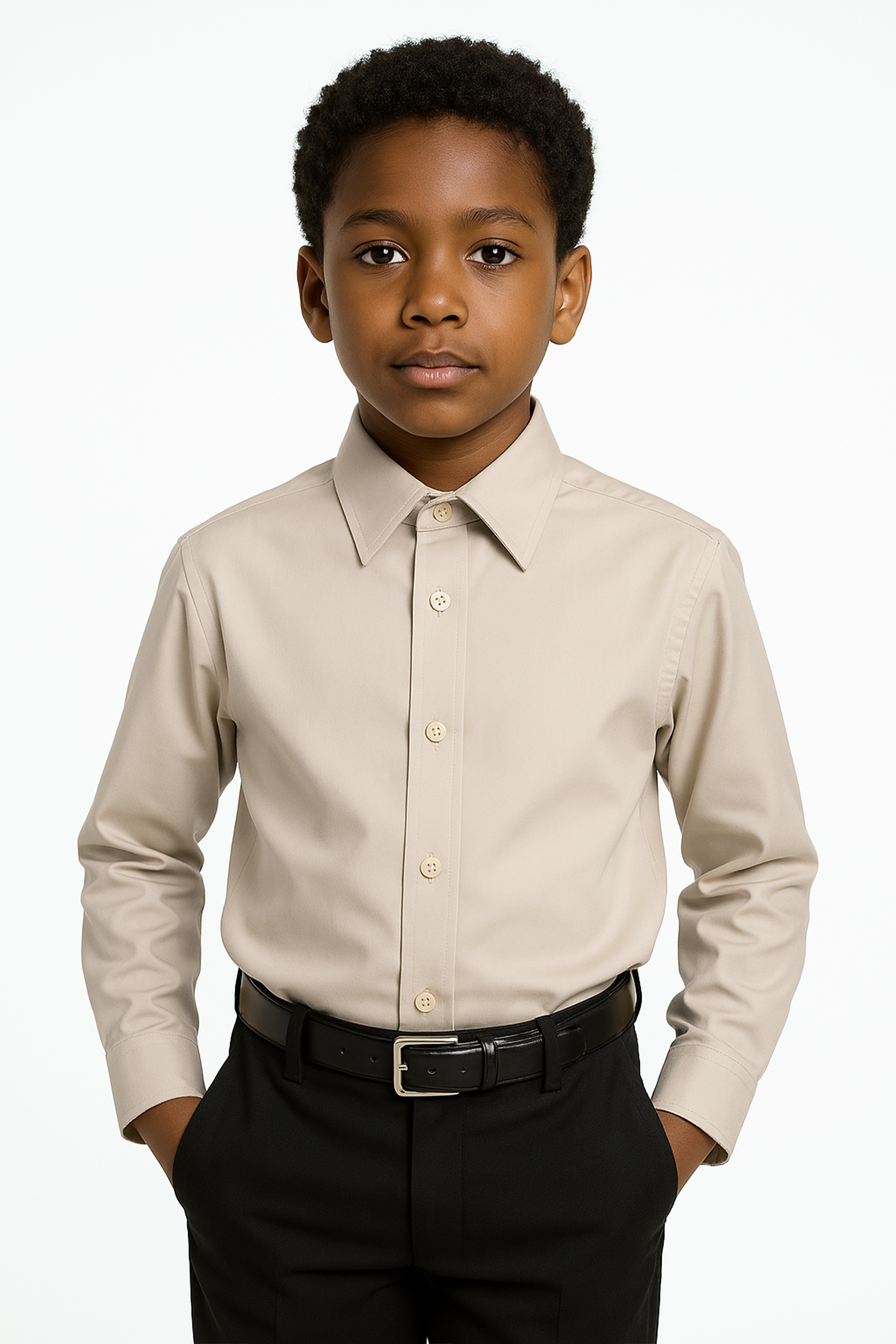 Boys Cotton Classic Collar Dress Shirt - Harput - Beige