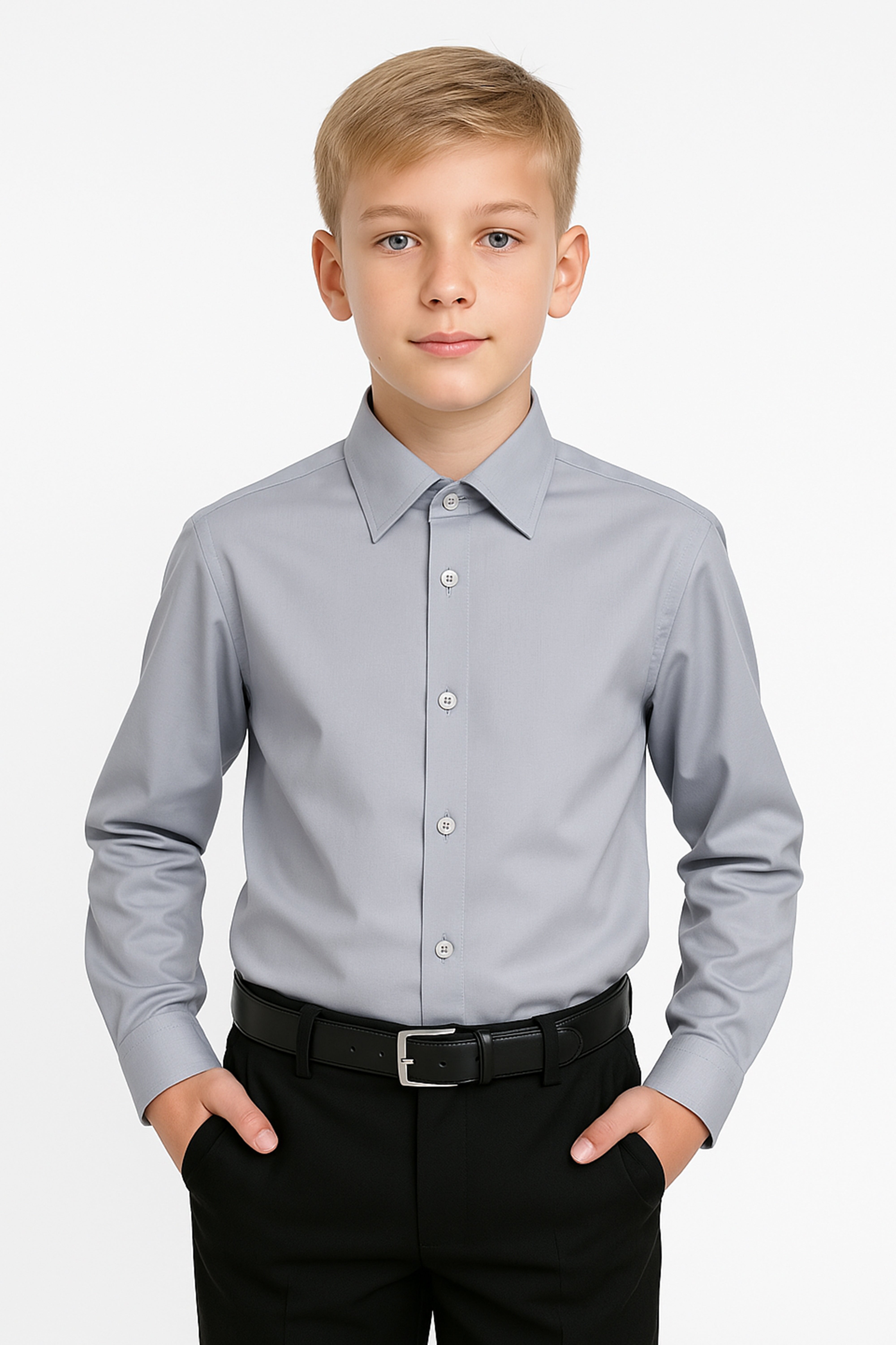 Boys Cotton Classic Collar Dress Shirt - Harput - Grey