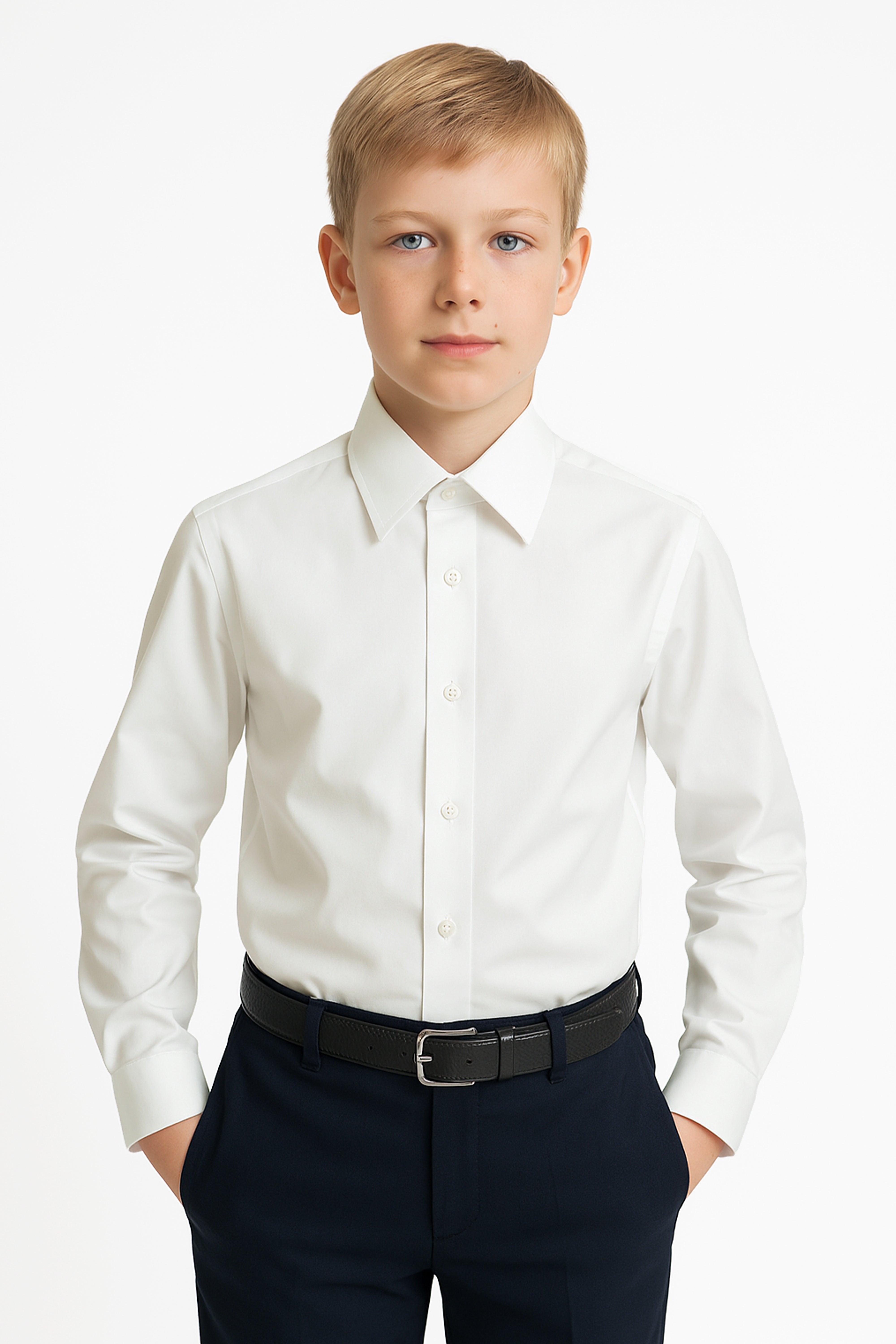 Boys Classic Collar Dress Shirt - Harput - Ivory Model Picture