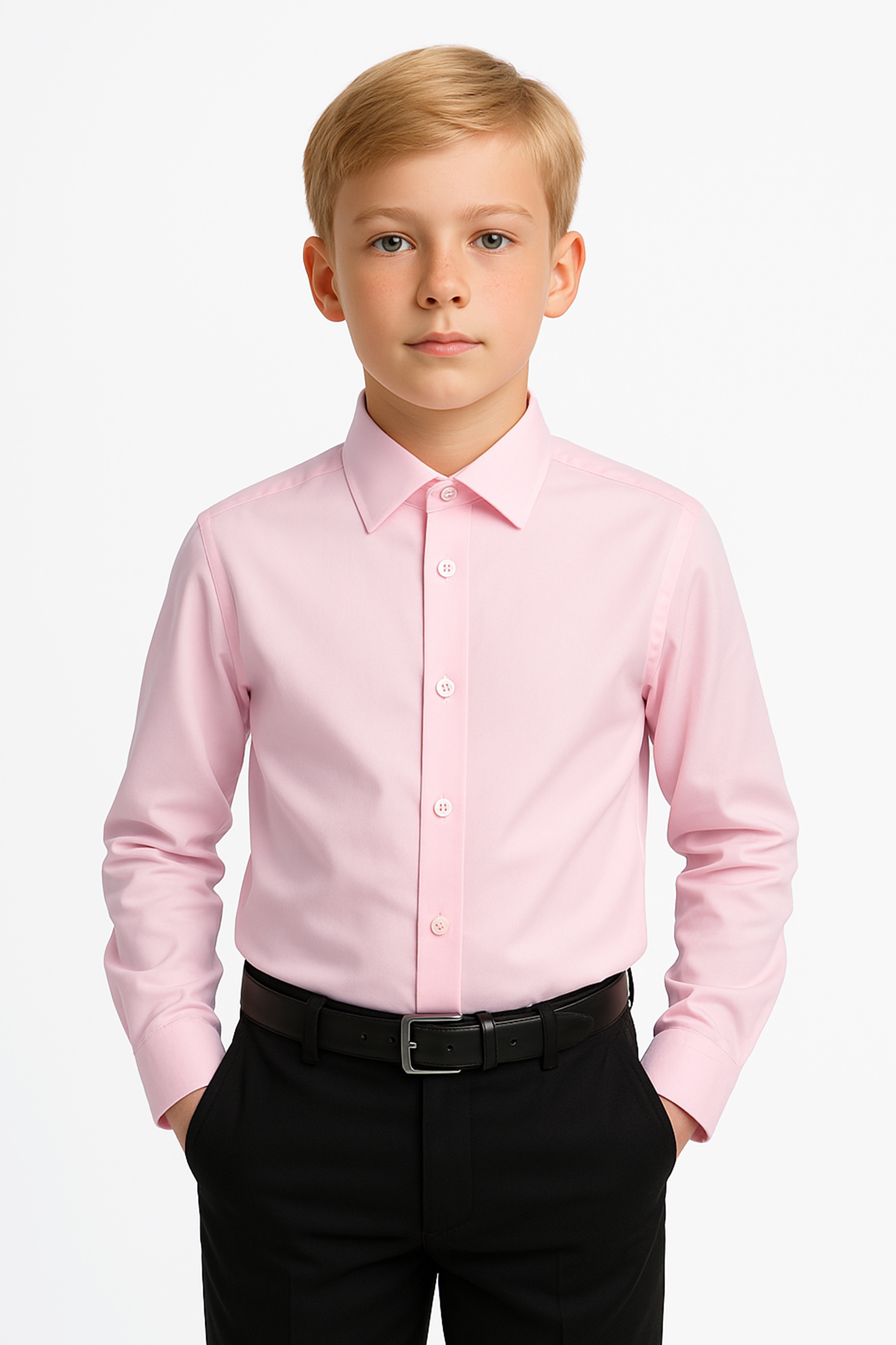 Boys Classic Collar Dress Shirt - Harput - Pink Model Picture