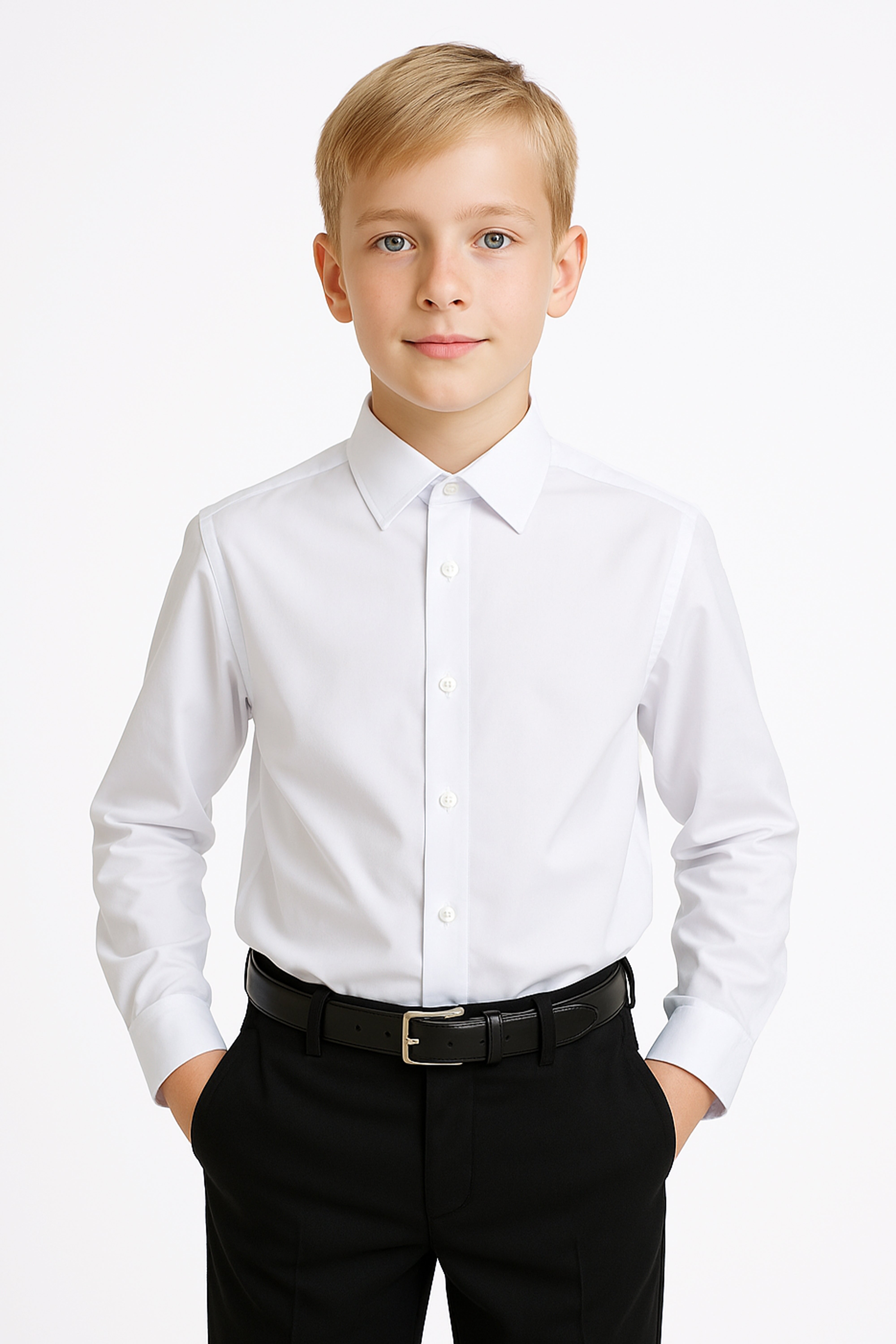 Boys Classic Collar Dress Shirt - Harput - White Model Front Picture