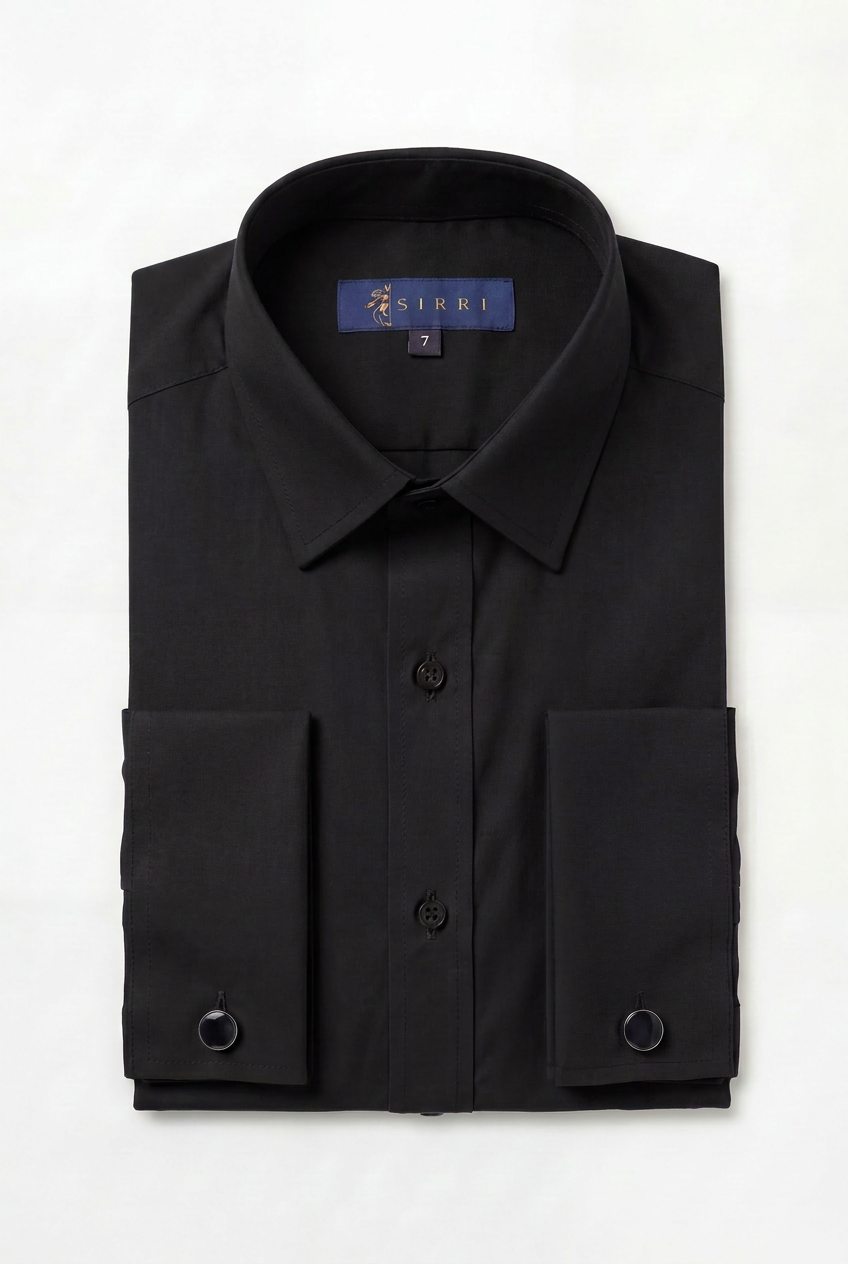 Boys Classic Collar Dress Shirt with Cufflinks - Black