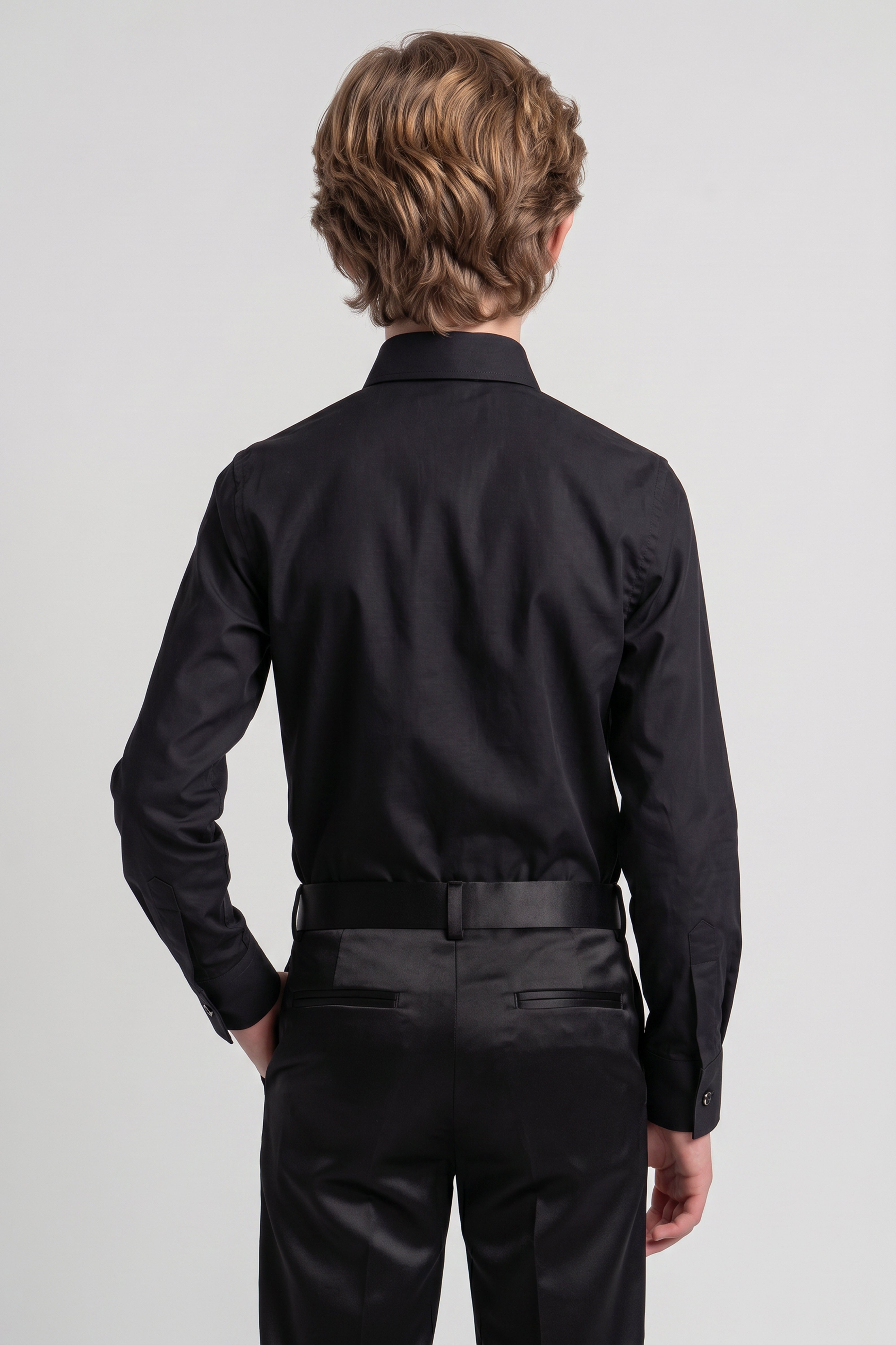 Boys Classic Collar Dress Shirt with Cufflinks - Black Model Back Picture