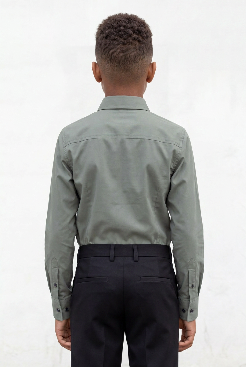 Boys Classic Collar Dress Shirt with Cufflinks - Green