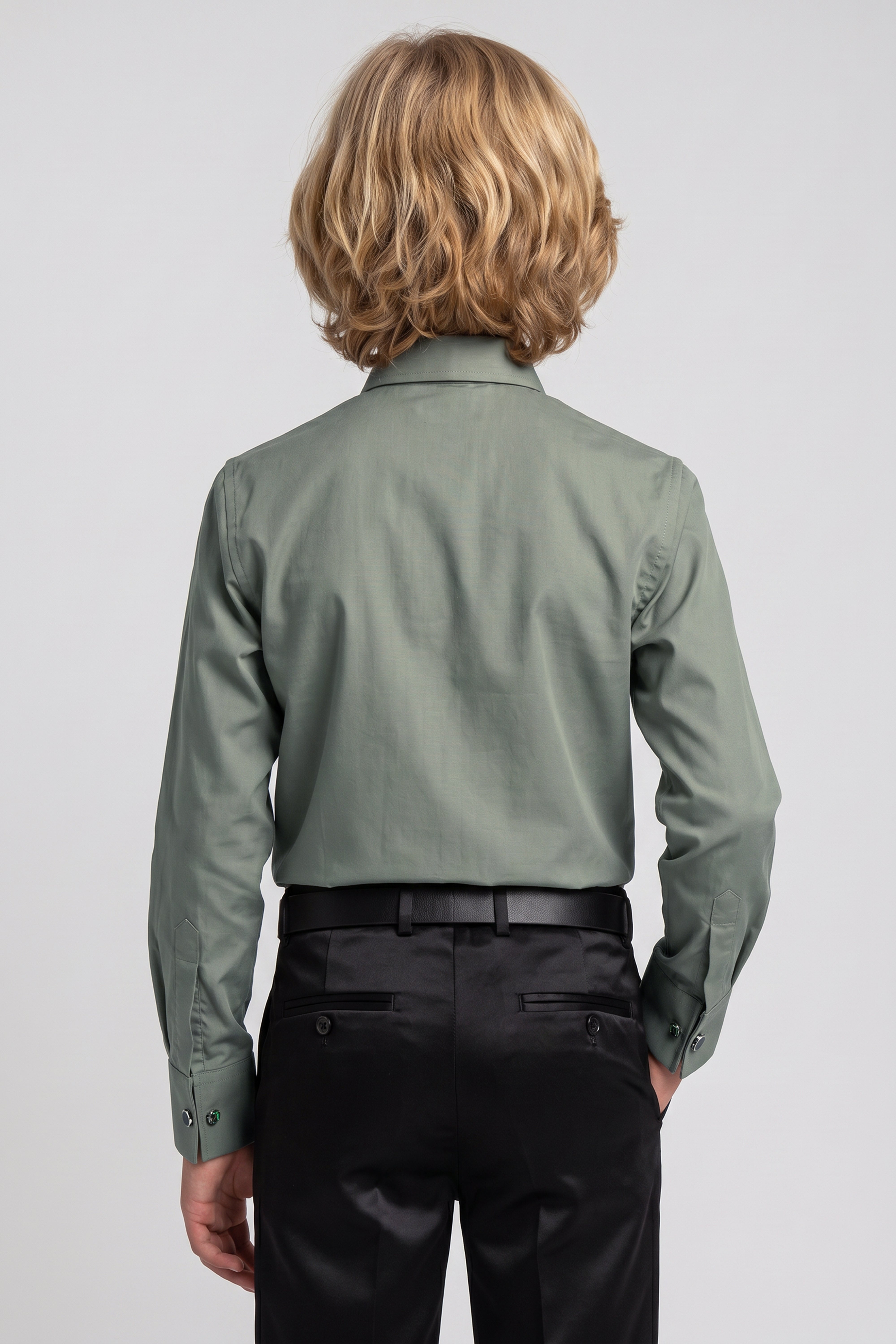 Boys Classic Collar Dress Shirt with Cufflinks - Green Model Back Picture