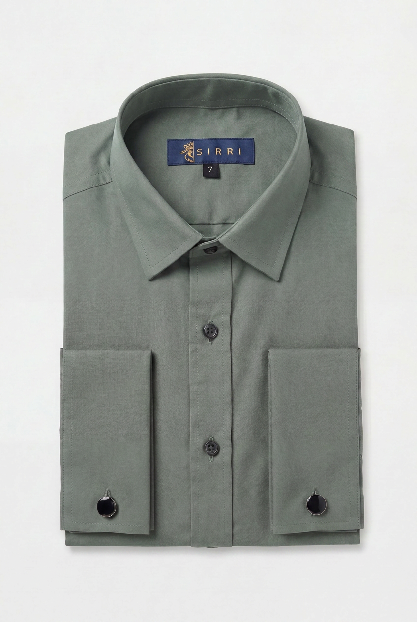 Boys Classic Collar Dress Shirt with Cufflinks - Green