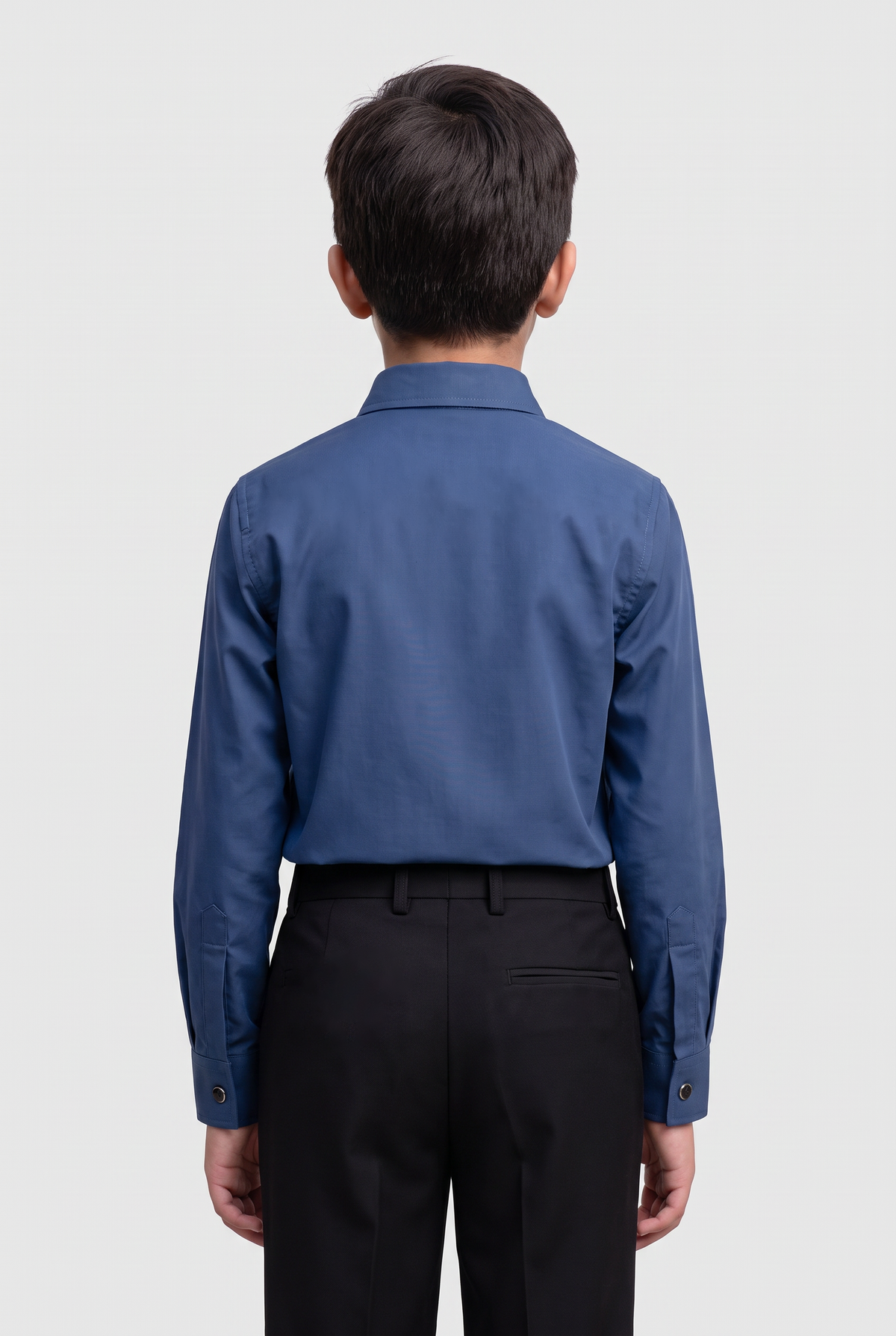 Boys Classic Collar Dress Shirt with Cufflinks - Navy model back picture