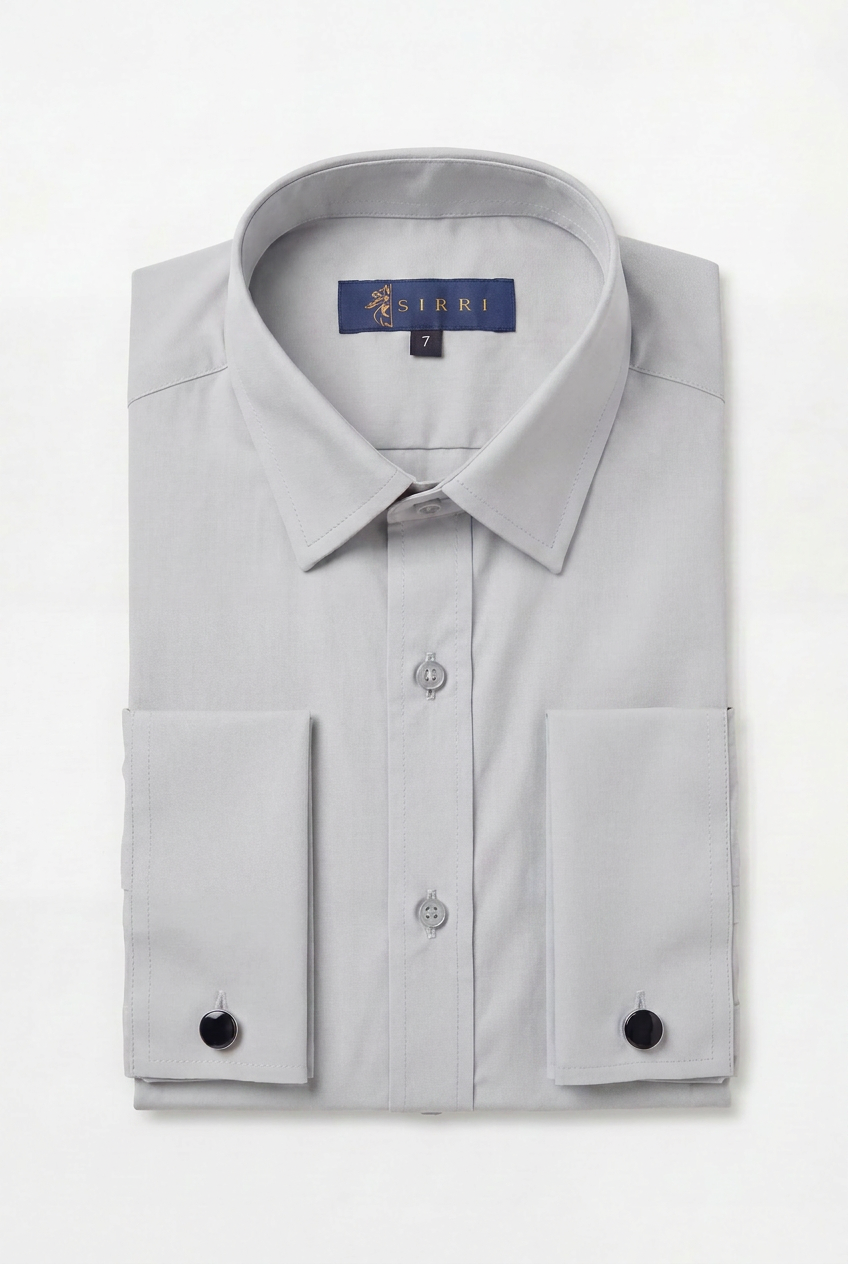 Boys Classic Collar Dress Shirt with Cufflinks - Stone Grey