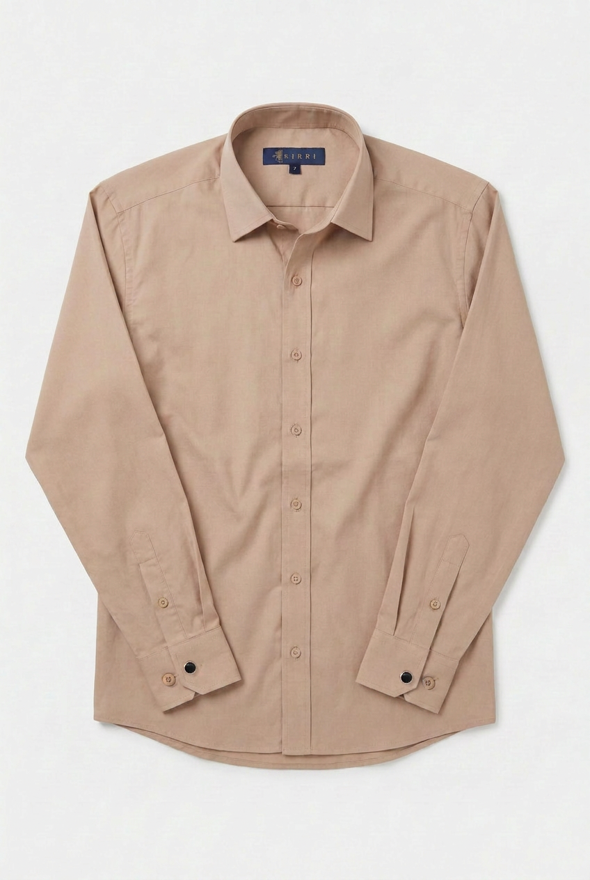 Boys Classic Collar Dress Shirt with Cufflinks - Taupe Beige