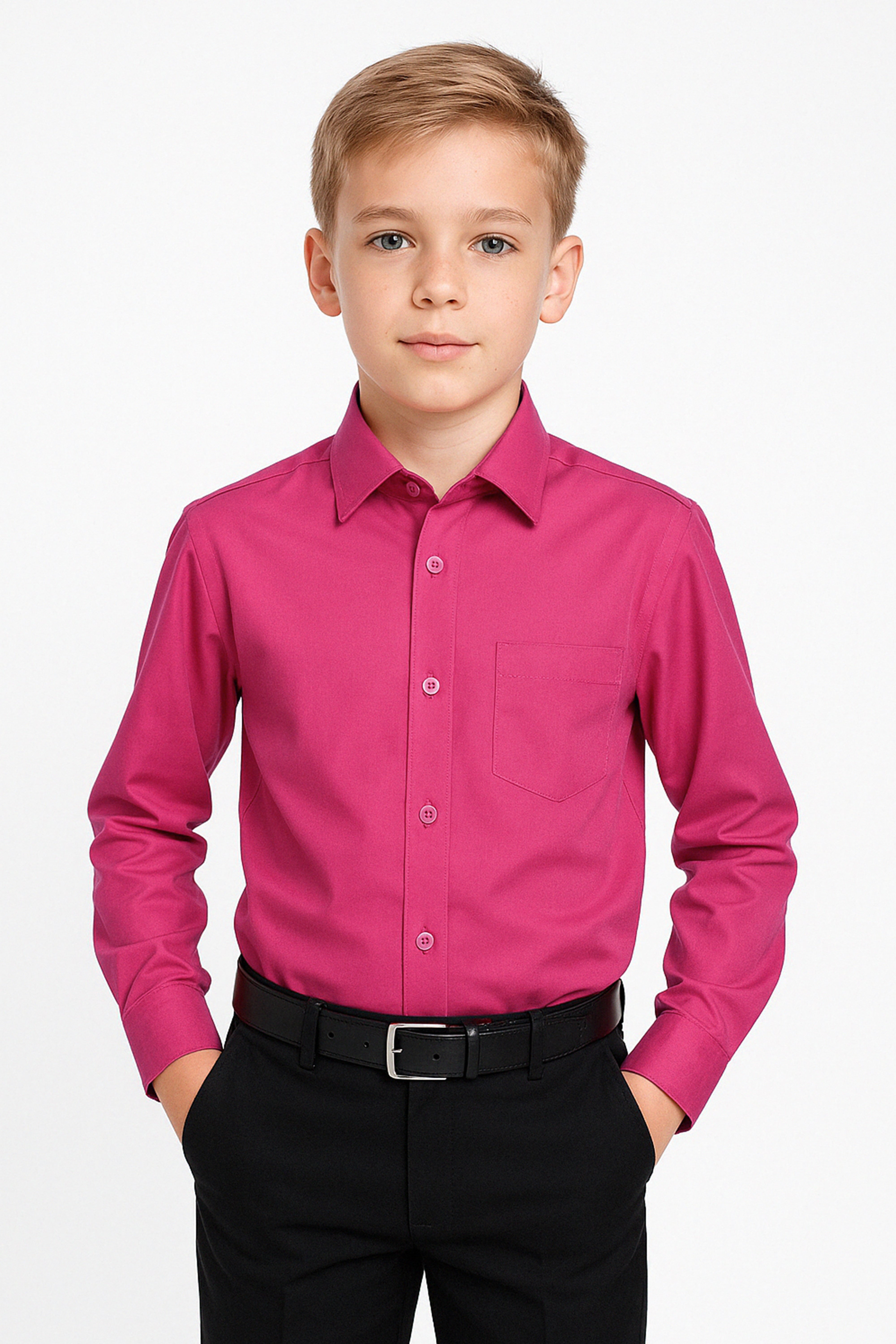 Boys Cotton Blend Formal Shirt - Fuchsia Front Pıcture