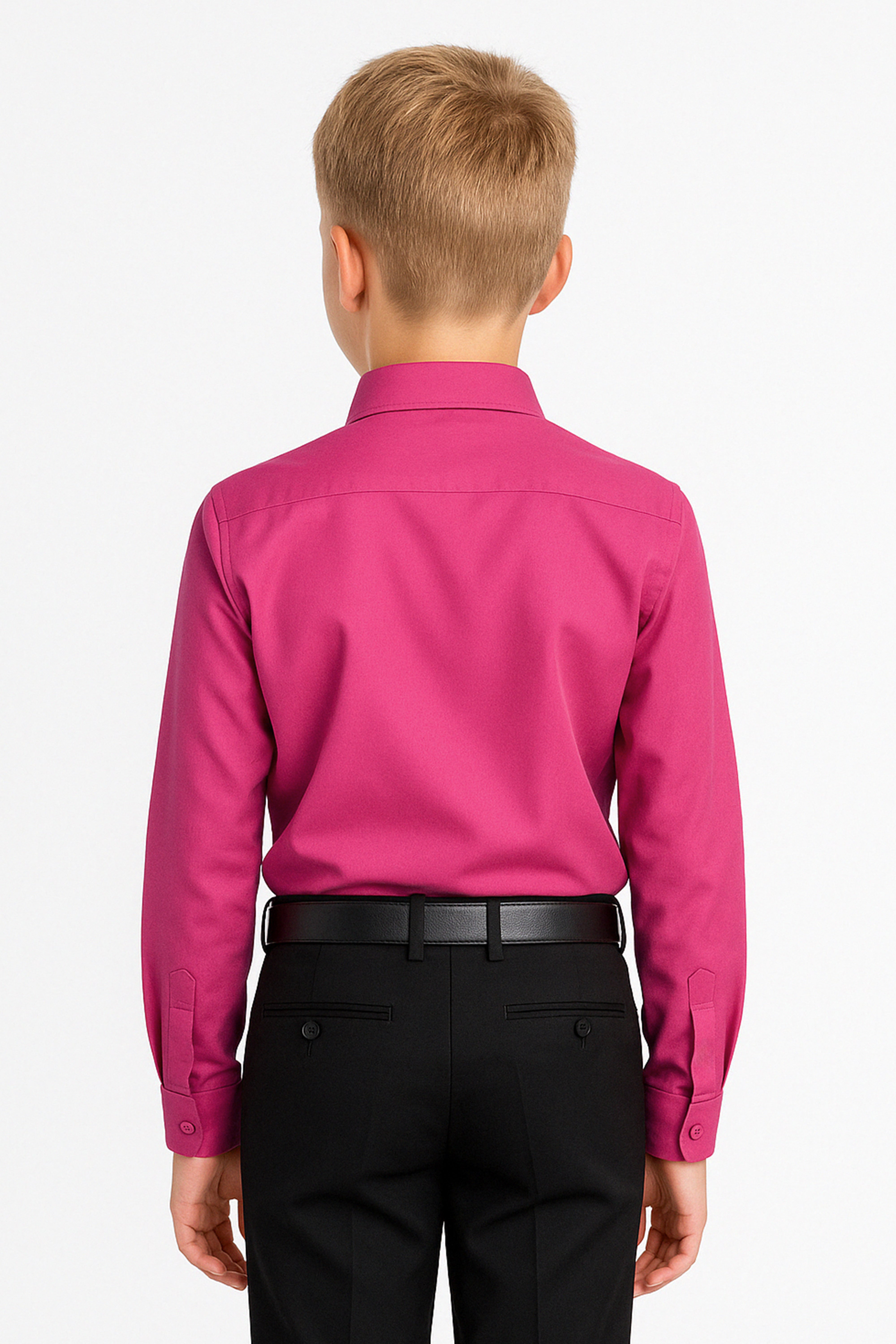Boys Cotton Blend Formal Shirt - Fuchsia Back Pıcture