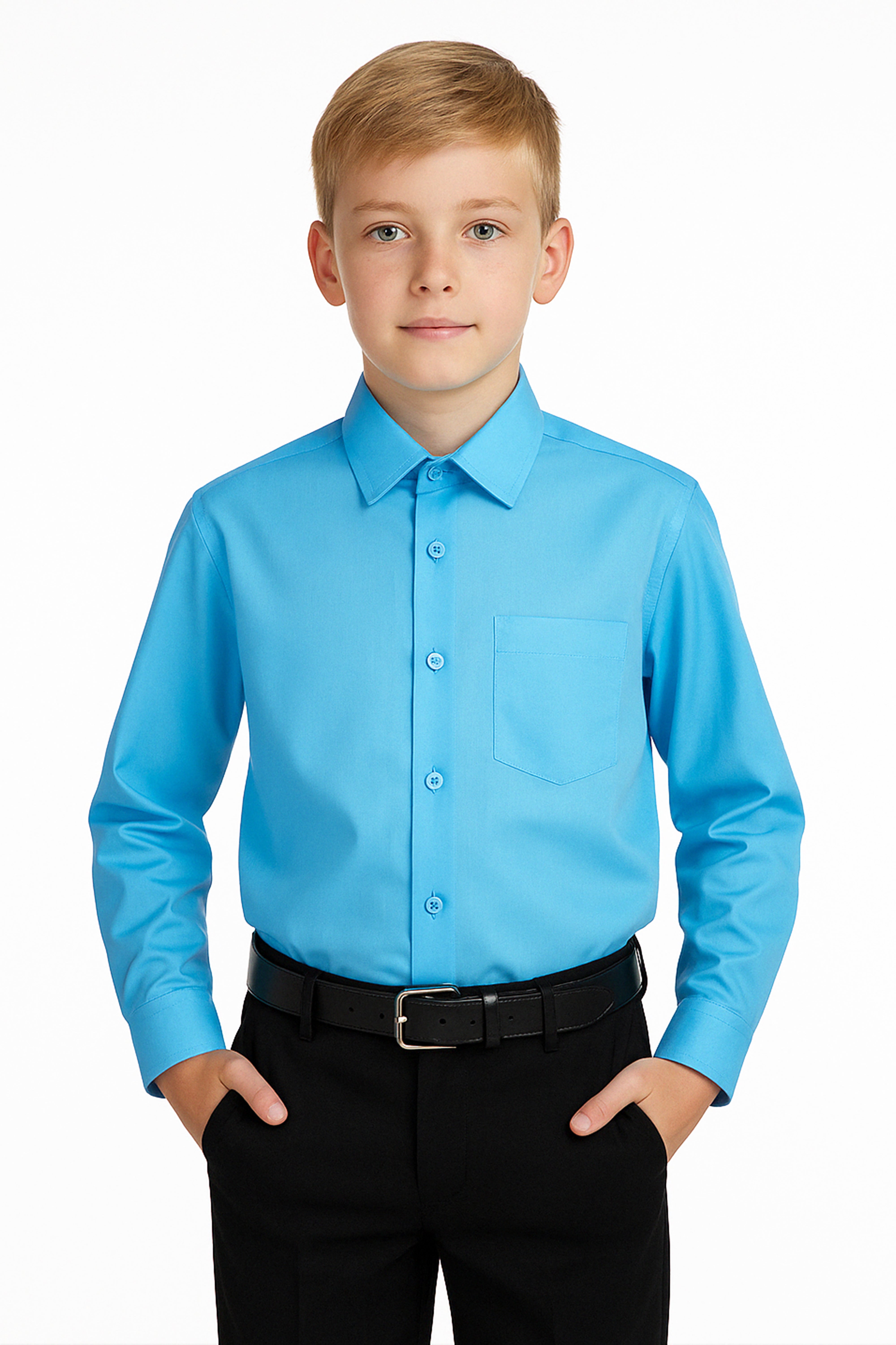 Boys Cotton Blend Formal Shirt - Turquoise Blue