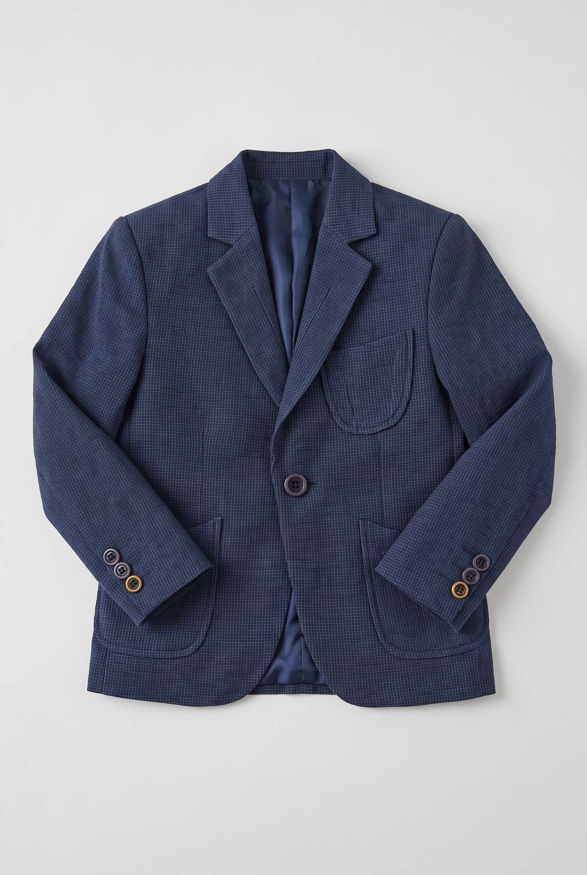 Boys Cotton Blend Slim Fit Formal Twill Blazer - Navy Blue