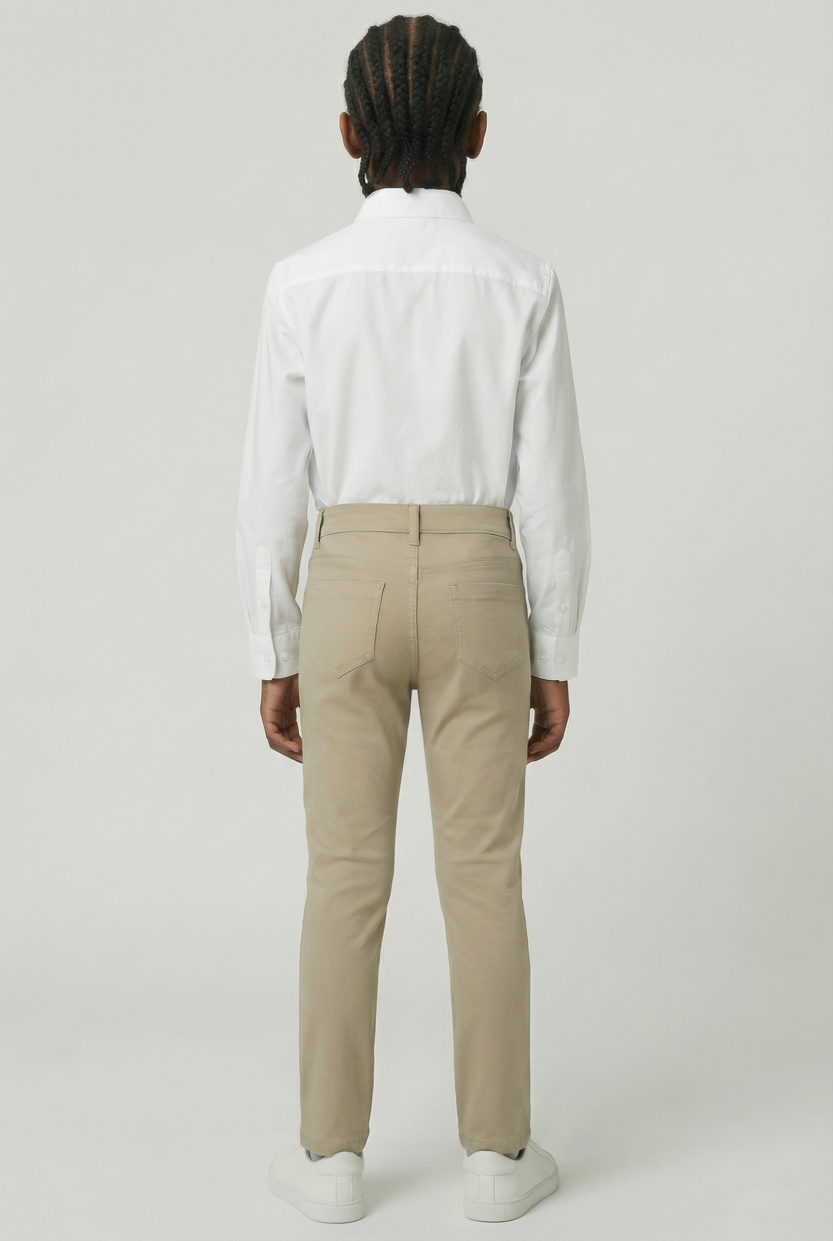 Boys Cotton Casual Stretch Chino Trousers – Beige Model Back Picture