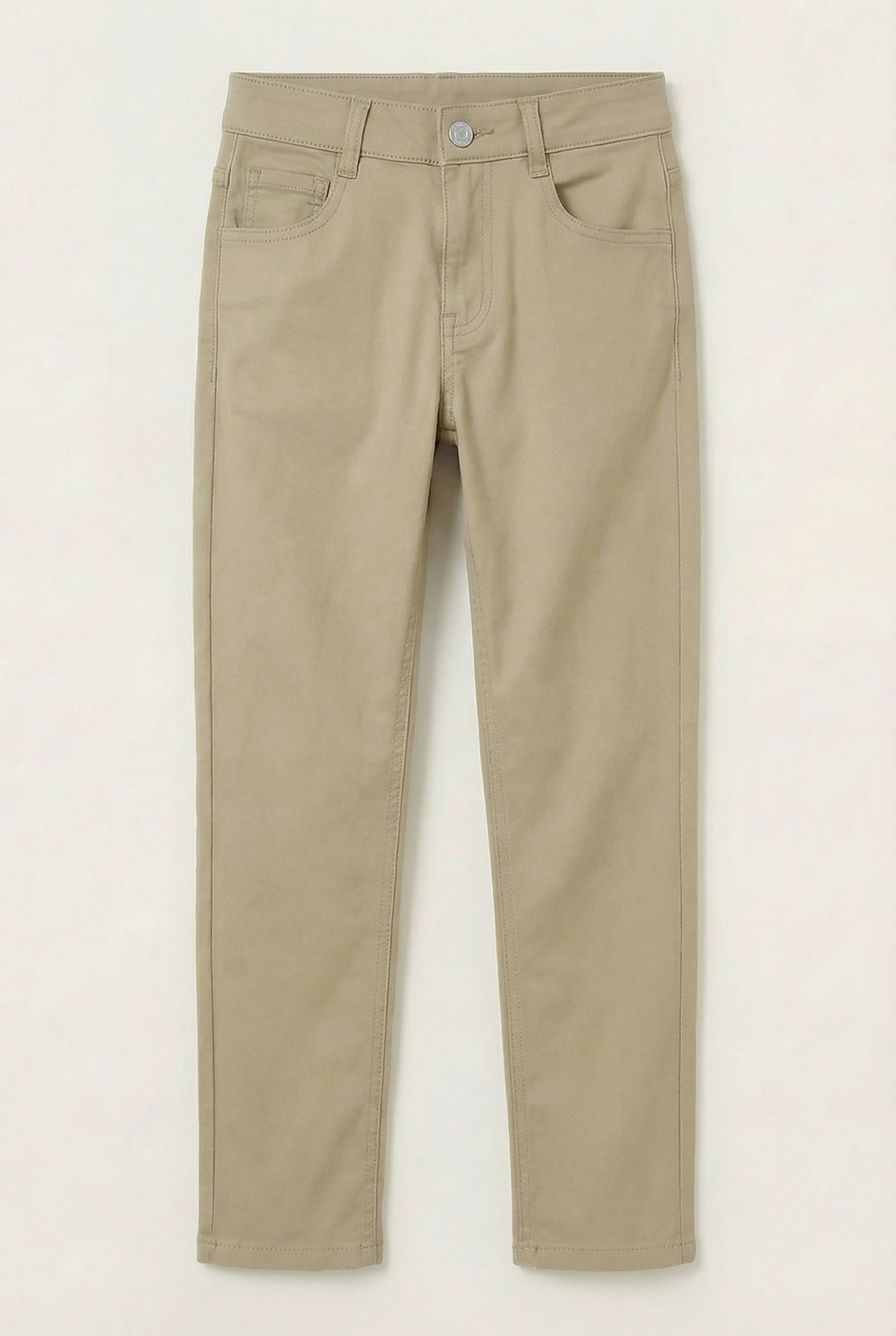 Boys Cotton Casual Stretch Chino Trousers – Beige Front Picture