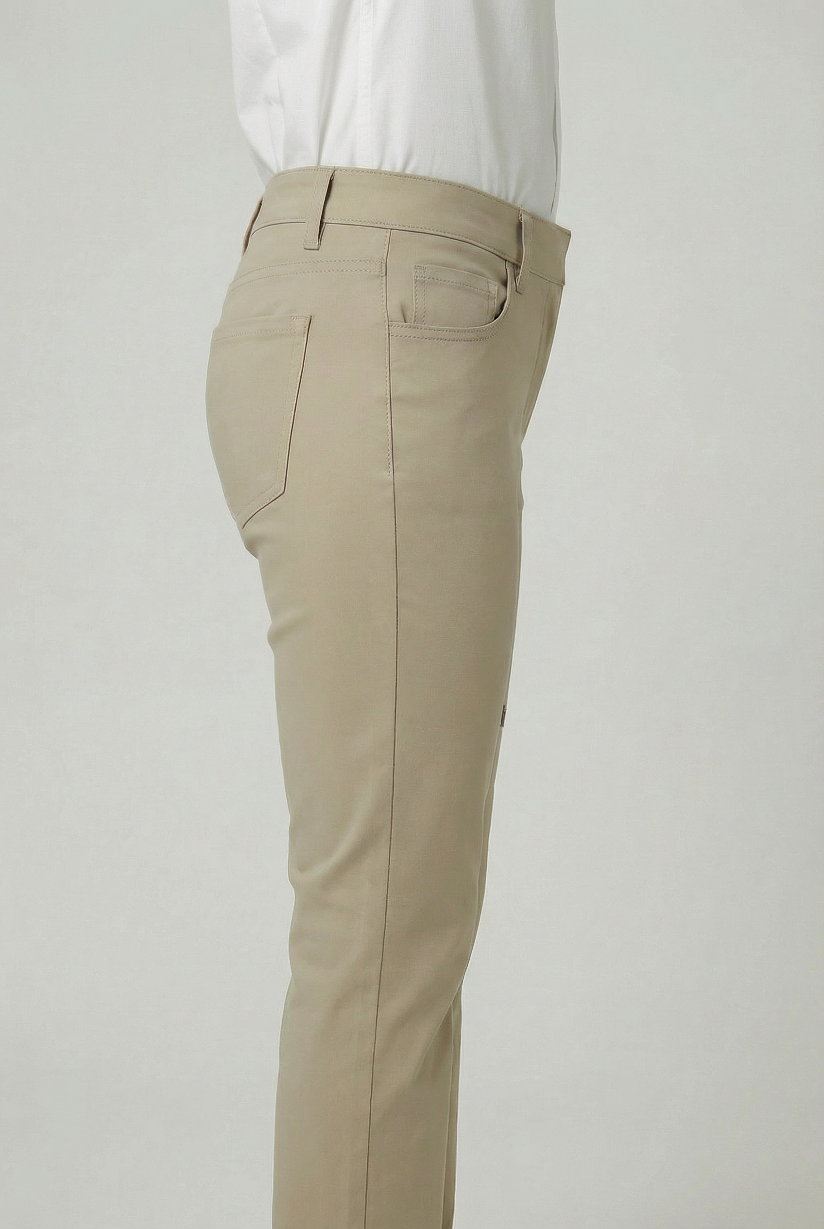 Boys Cotton Casual Stretch Chino Trousers – Beige Model Side Picture