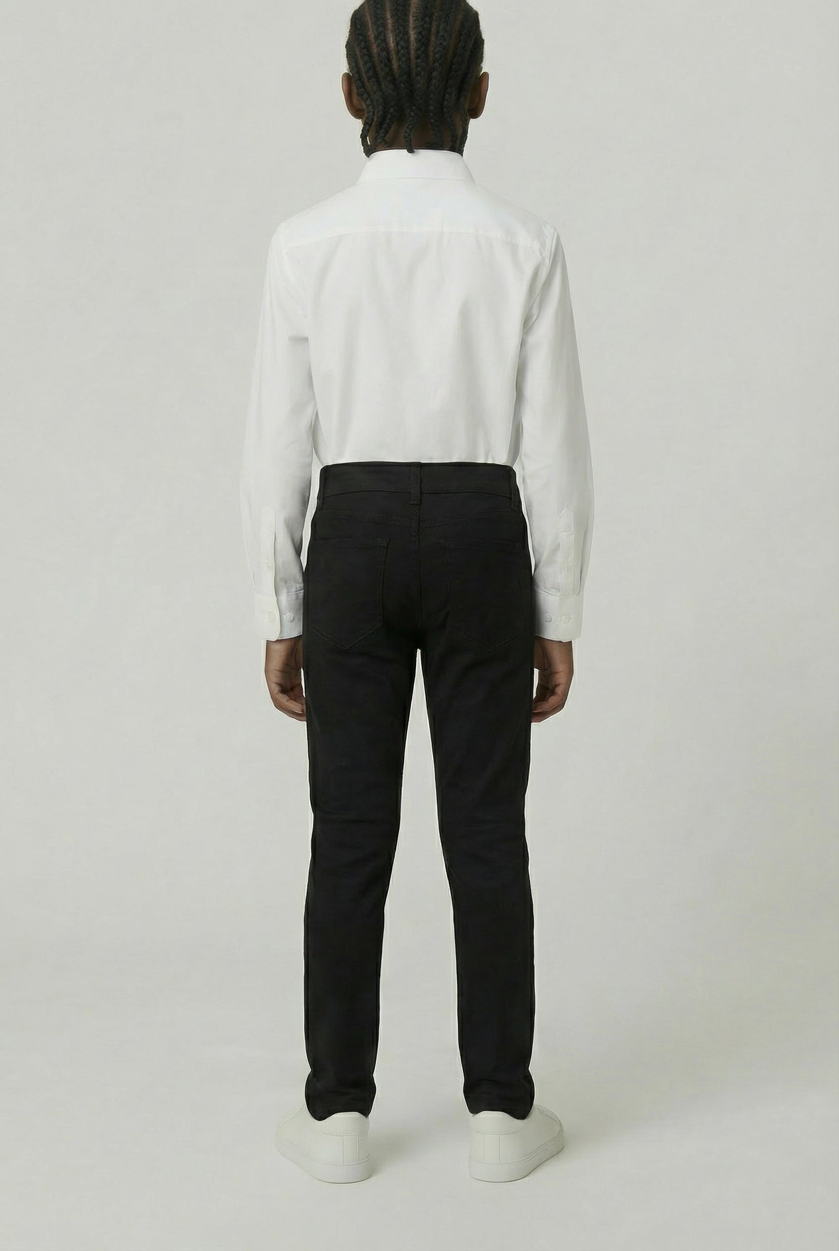 Boys Cotton Casual Stretch Chino Trousers – Black Back Picture
