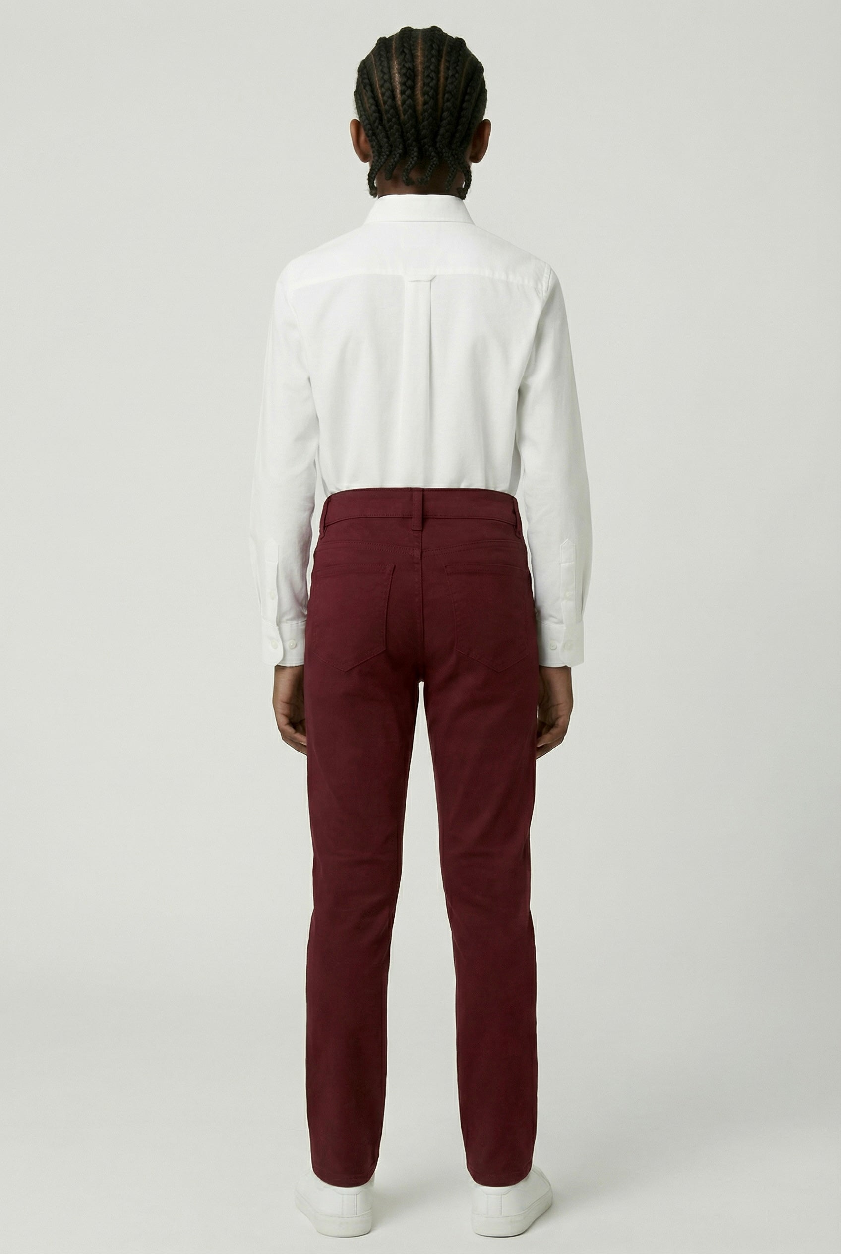 Boys Cotton Casual Stretch Chino Trousers – Burgundy Back Picture
