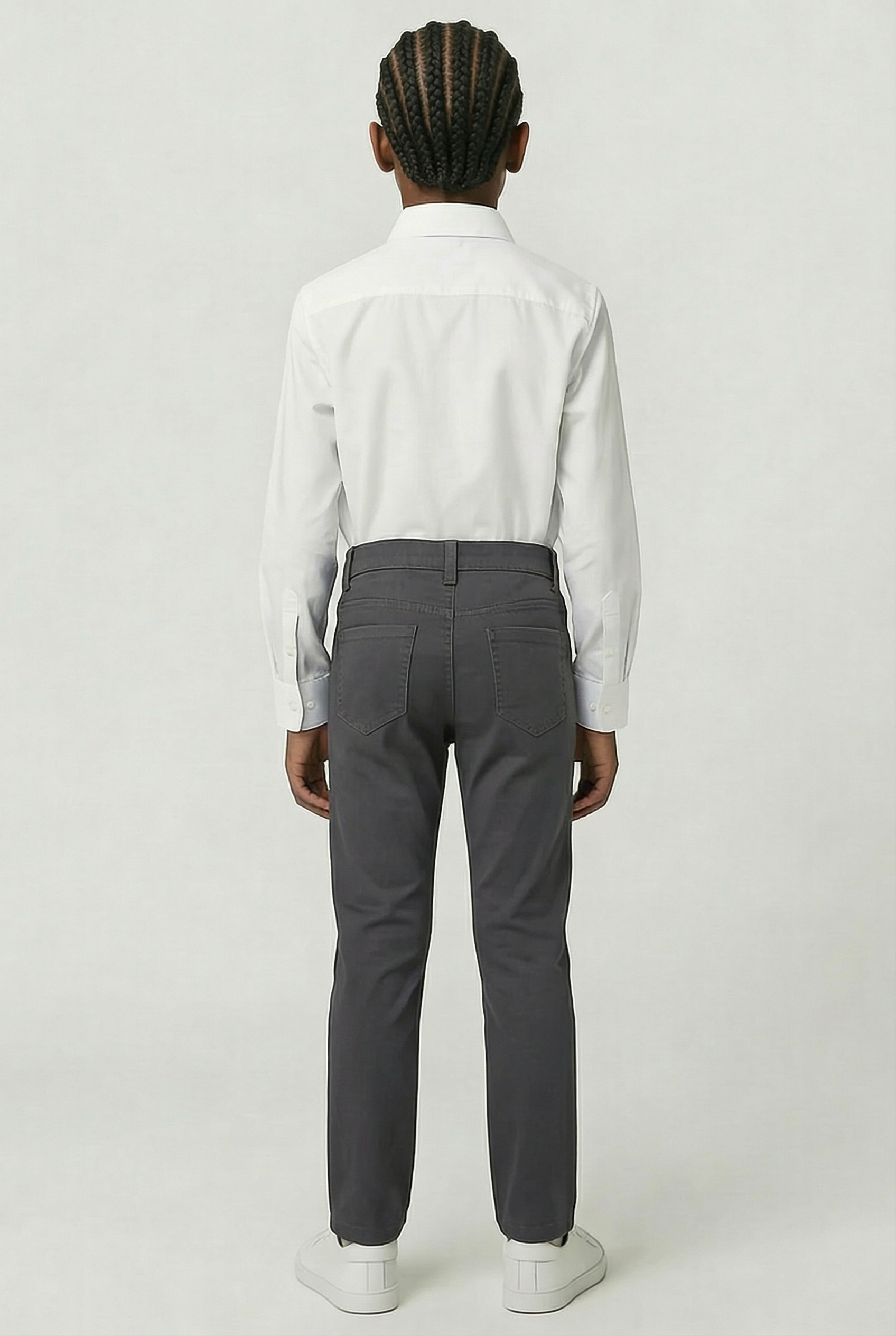 Boys Cotton Casual Stretch Chino Trousers – Charcoal Grey Model Back Picture