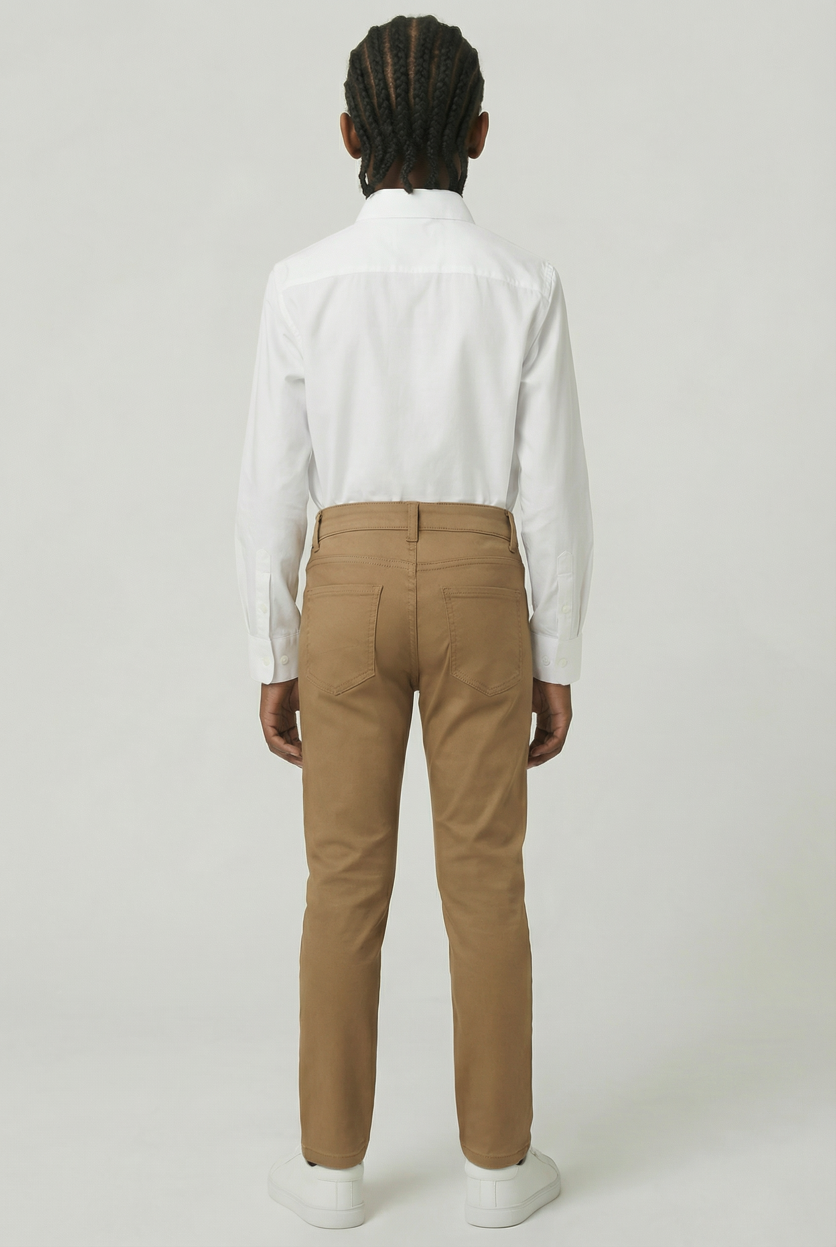 Boys Cotton Casual Stretch Chino Trousers – Khaki Brown Back Picture