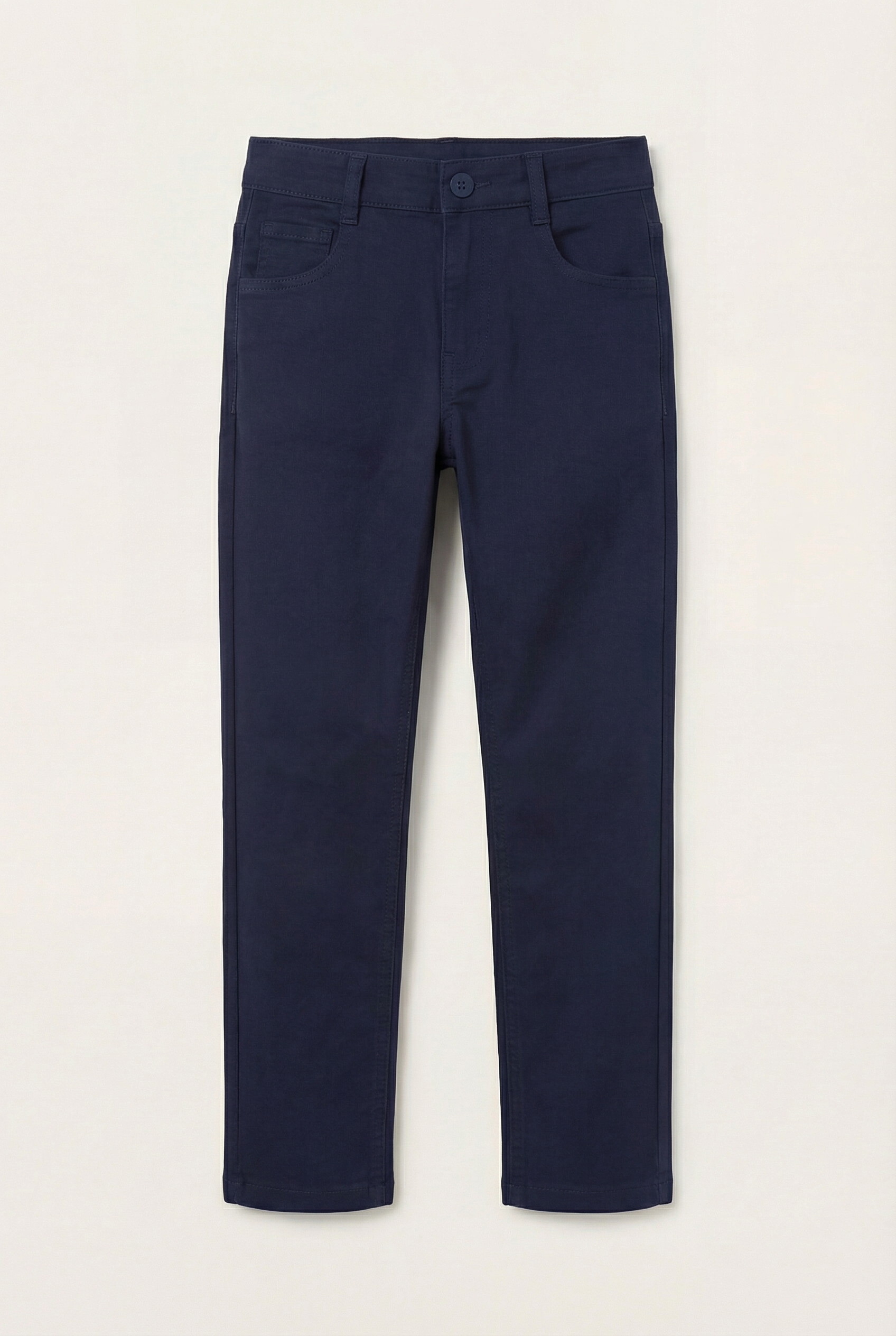 Boys Cotton Casual Stretch Chino Trousers – Navy Model Front Picture