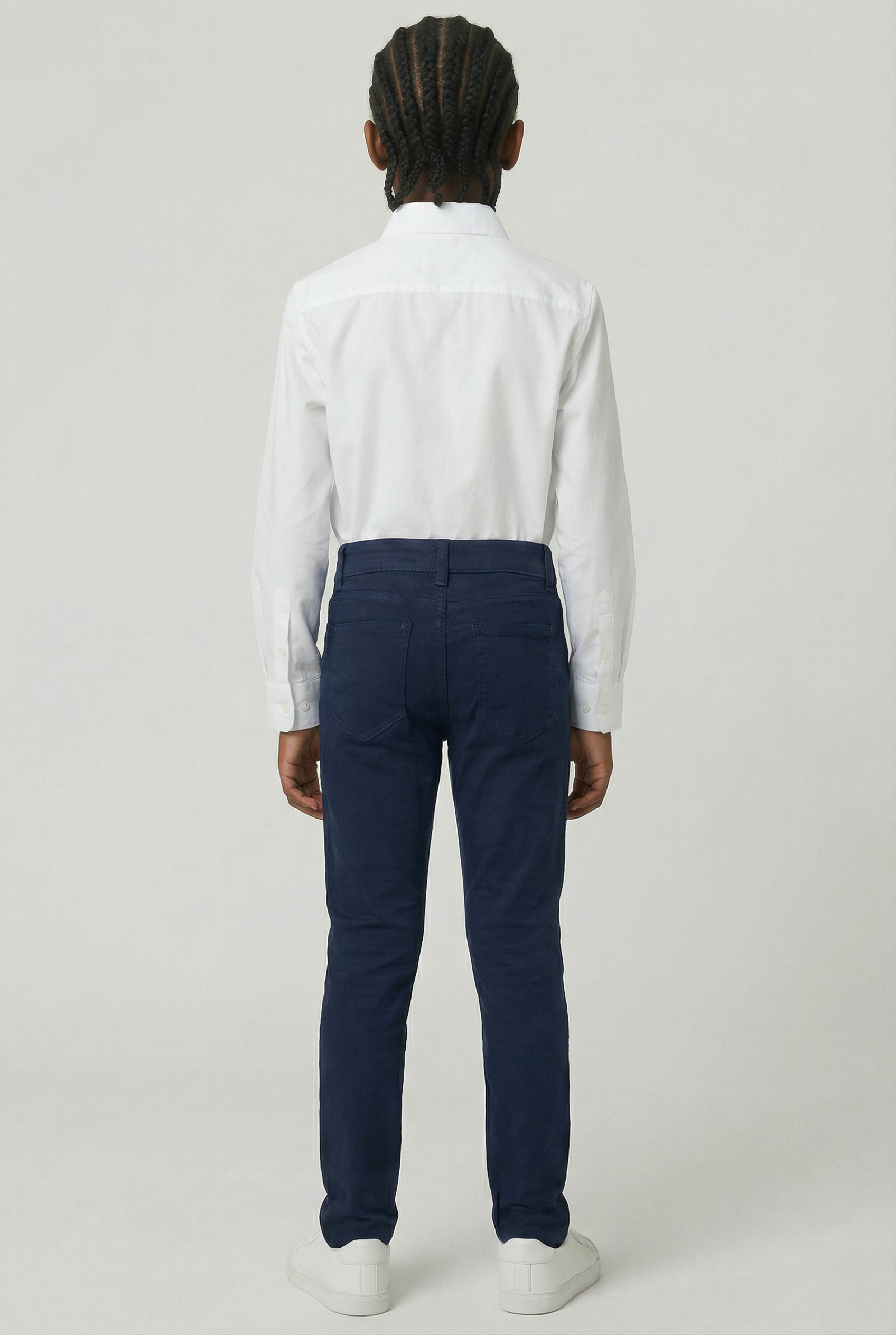 Boys Cotton Casual Stretch Chino Trousers – Navy Model Back Picture
