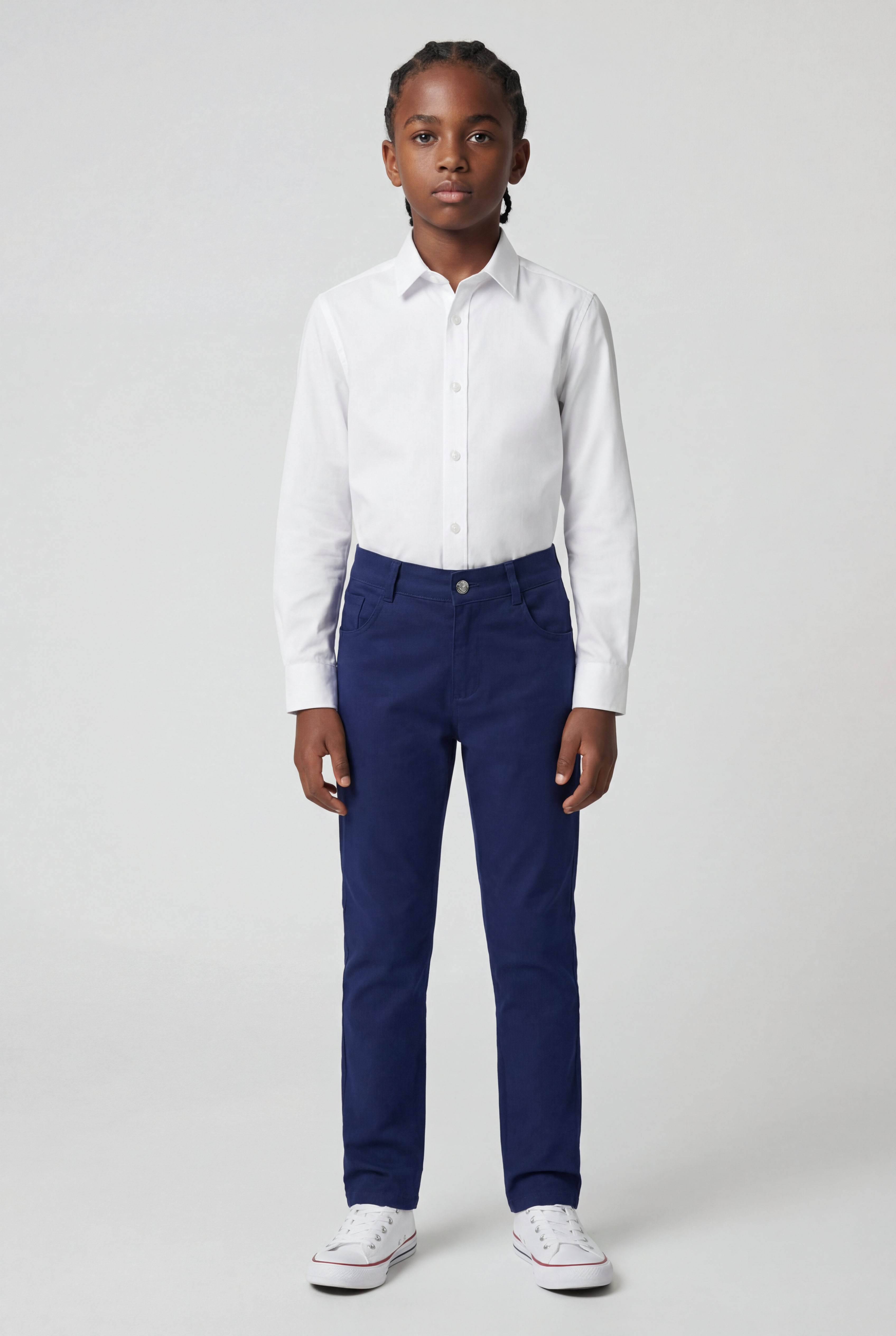 Boys Cotton Casual Stretch Chino Trousers – Parliament Blue Model Picture