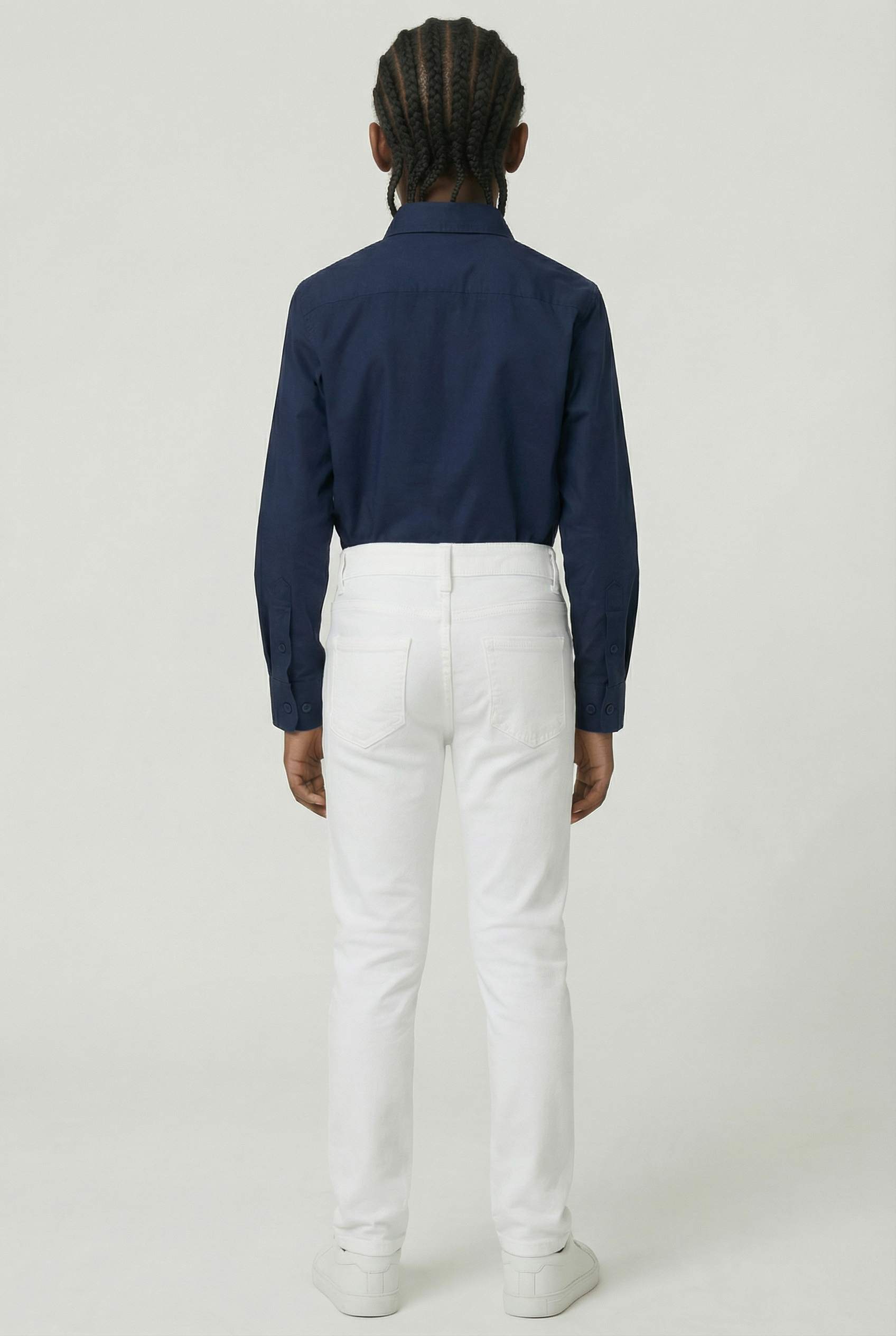 Boys Cotton Casual Stretch Chino Trousers – White Back Picture