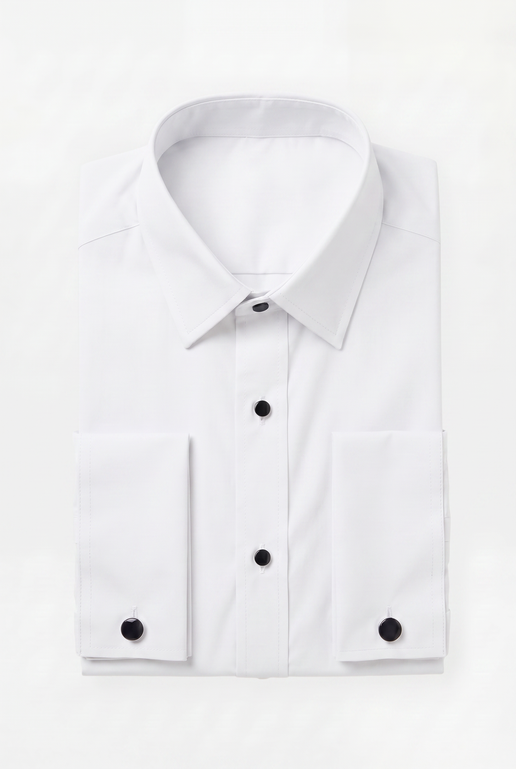 Boys Cotton Dress Shirt with Black Stud Buttons & Cufflinks - White