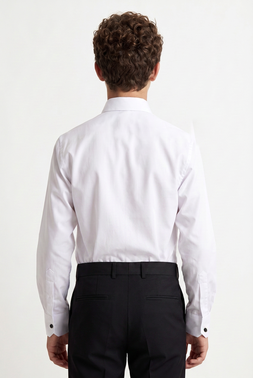 Boys Cotton Dress Shirt with Black Stud Buttons & Cufflinks - White