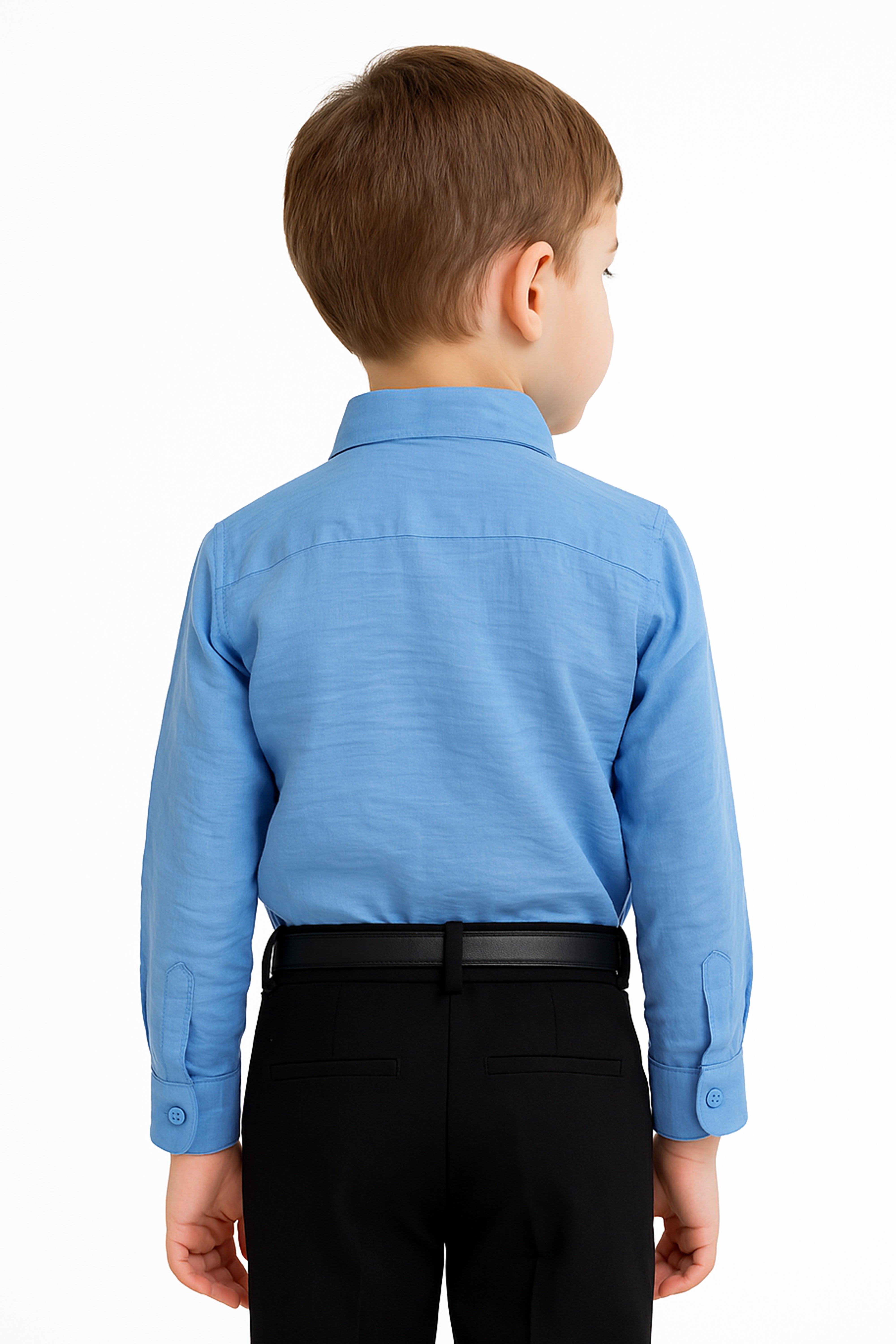 Boys Cotton Linen Classic Collar Shirt - Baby Blue model back picture
