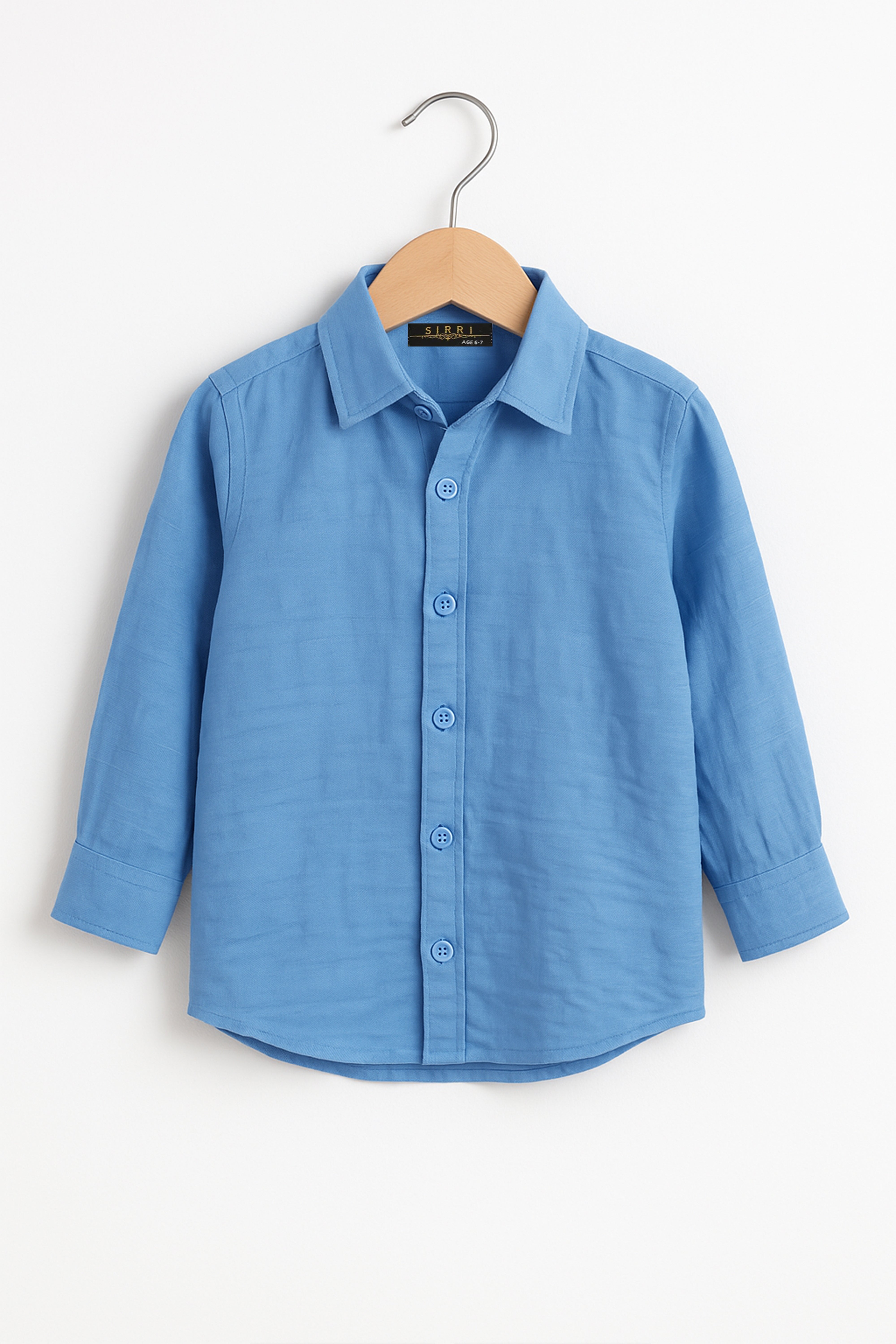Boys Cotton Linen Classic Collar Shirt - Baby Blue