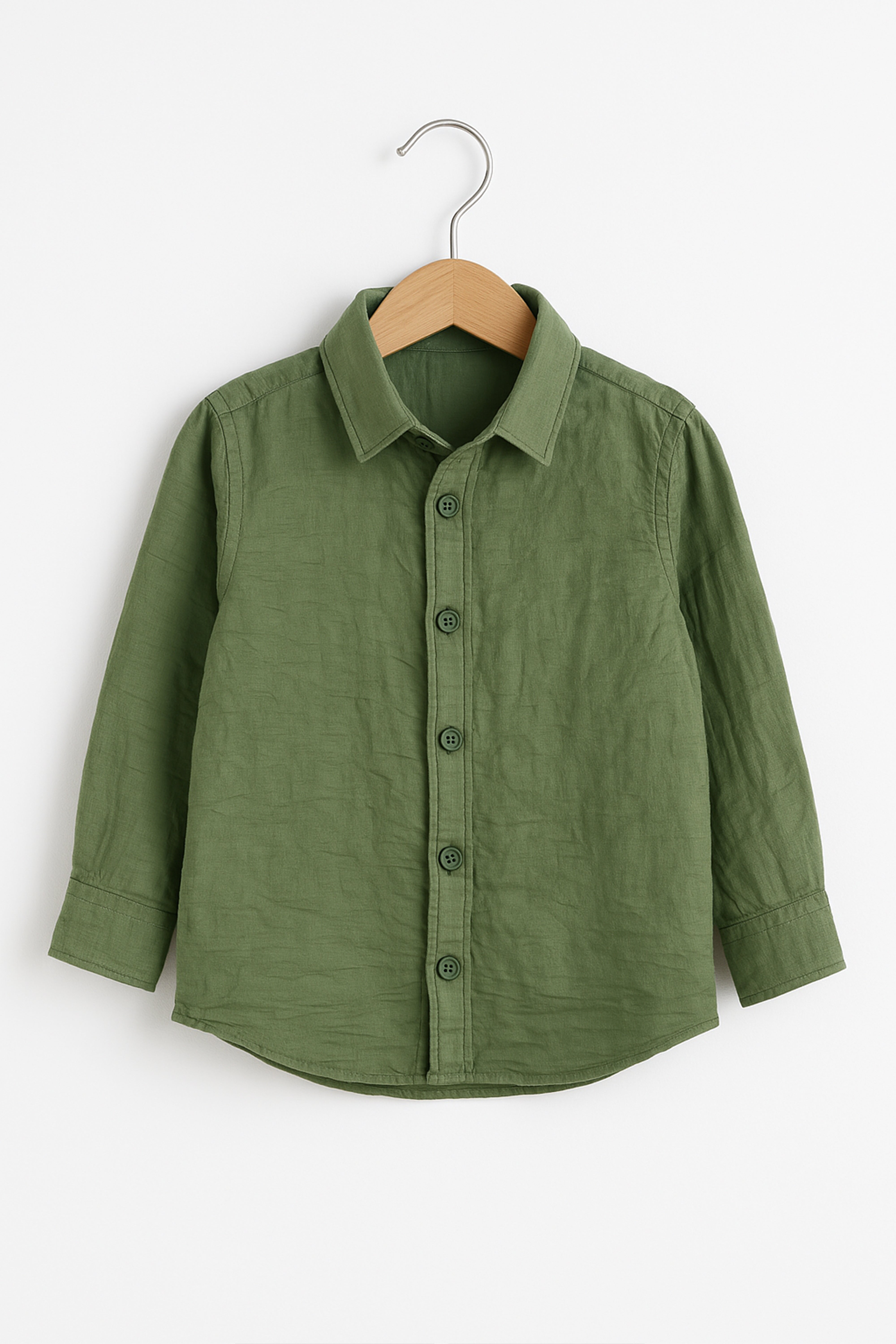 Boys Cotton Linen Classic Collar Shirt - Dark Green