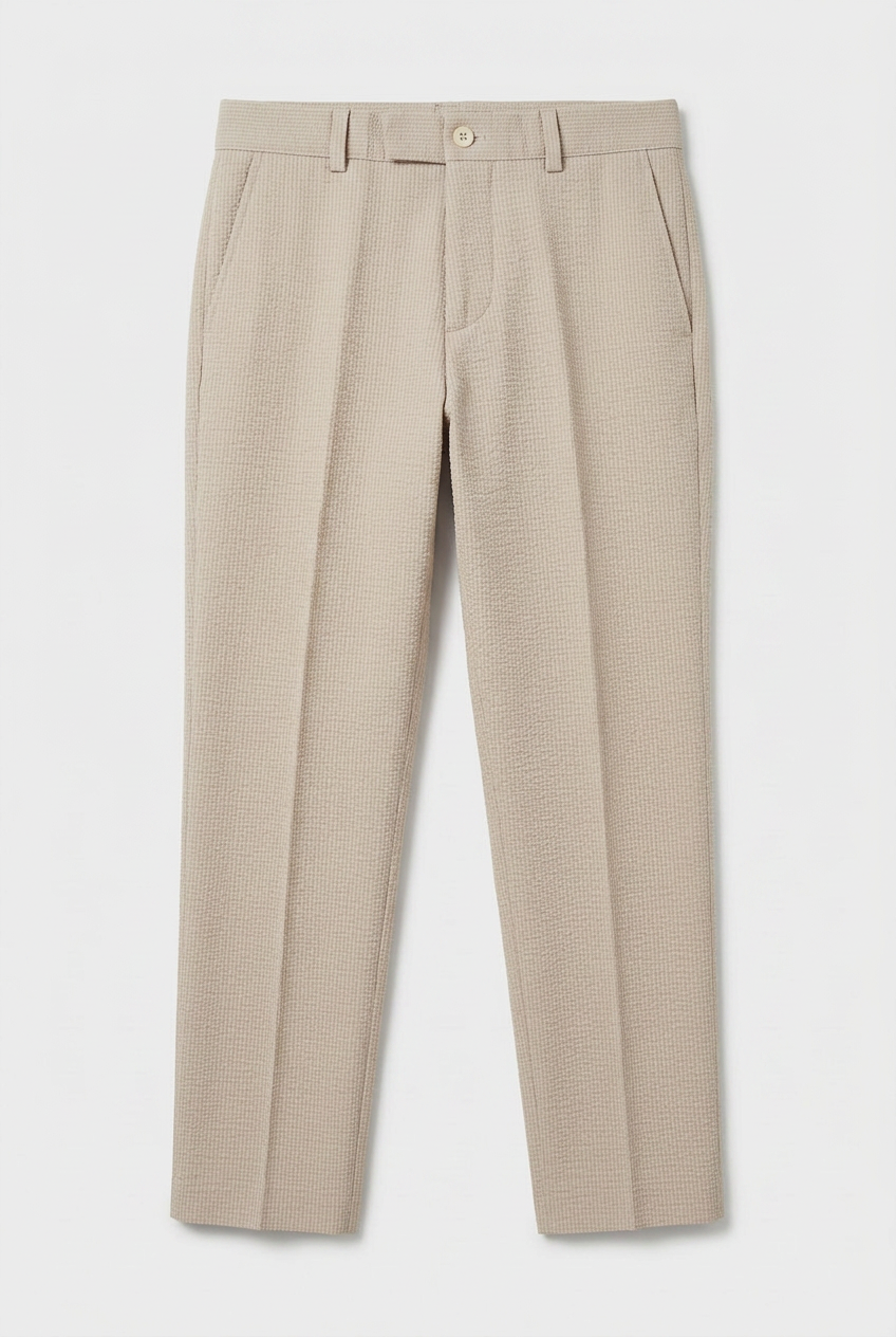Boys Cotton Seersucker Double Breasted Suit - Beige