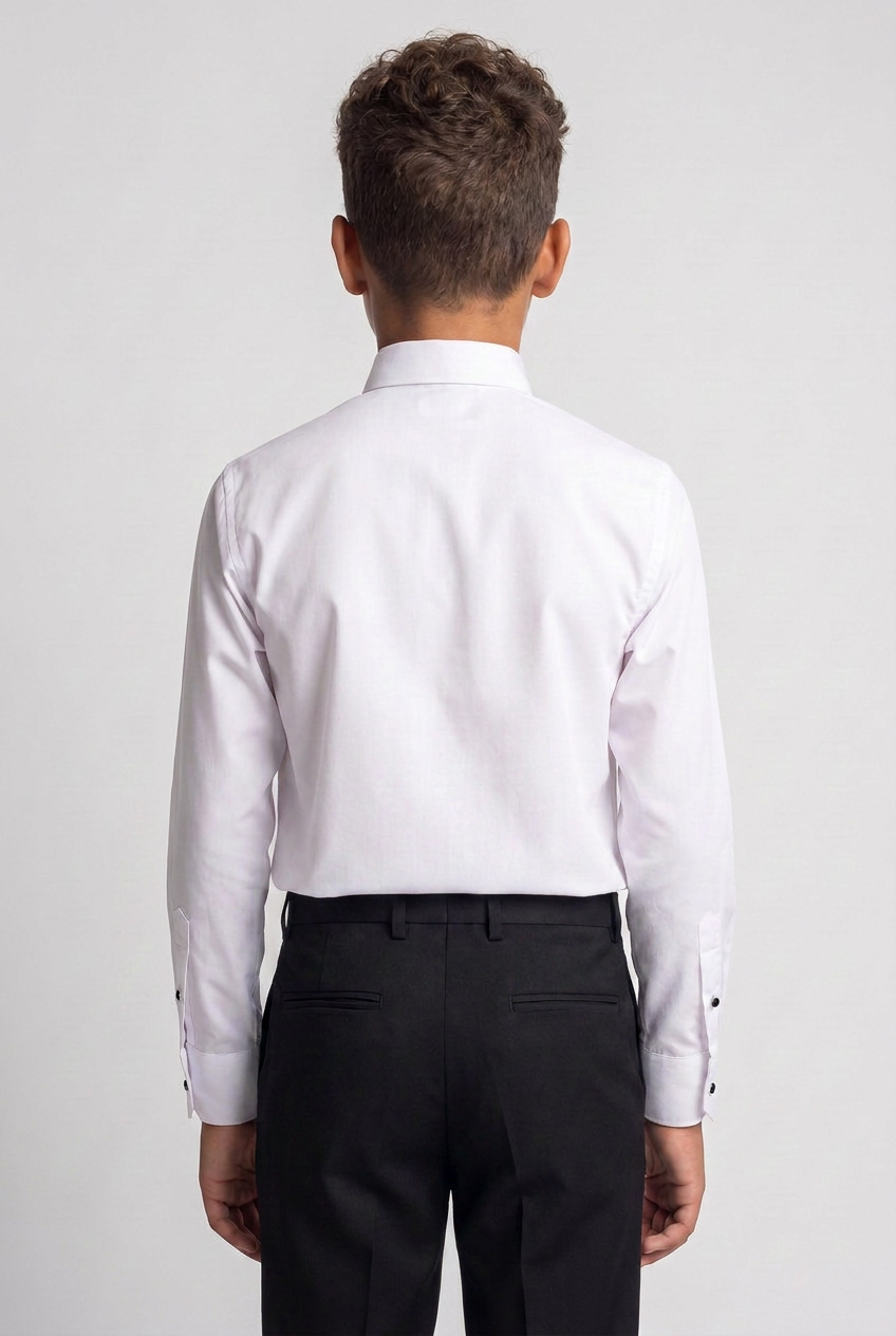 Boys Cotton Tuxedo Shirt with Black Stud Buttons & Cufflinks - White