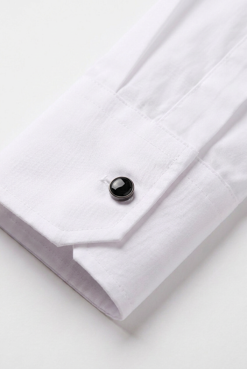Boys Cotton Tuxedo Shirt with Black Stud Buttons & Cufflinks - White