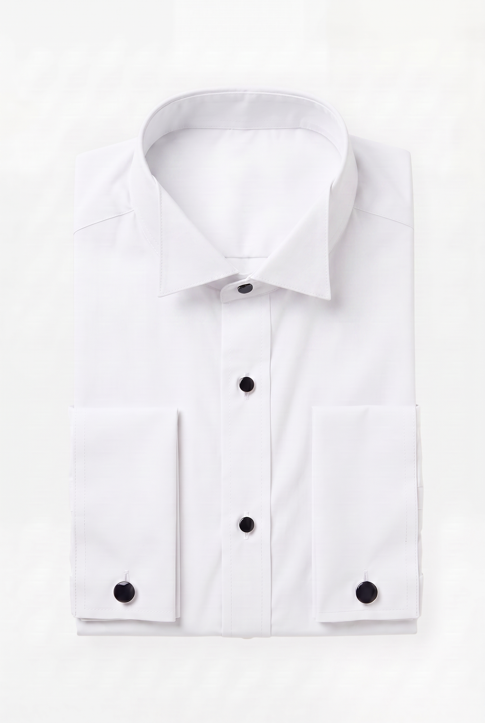 Boys Cotton Tuxedo Shirt with Black Stud Buttons & Cufflinks - White