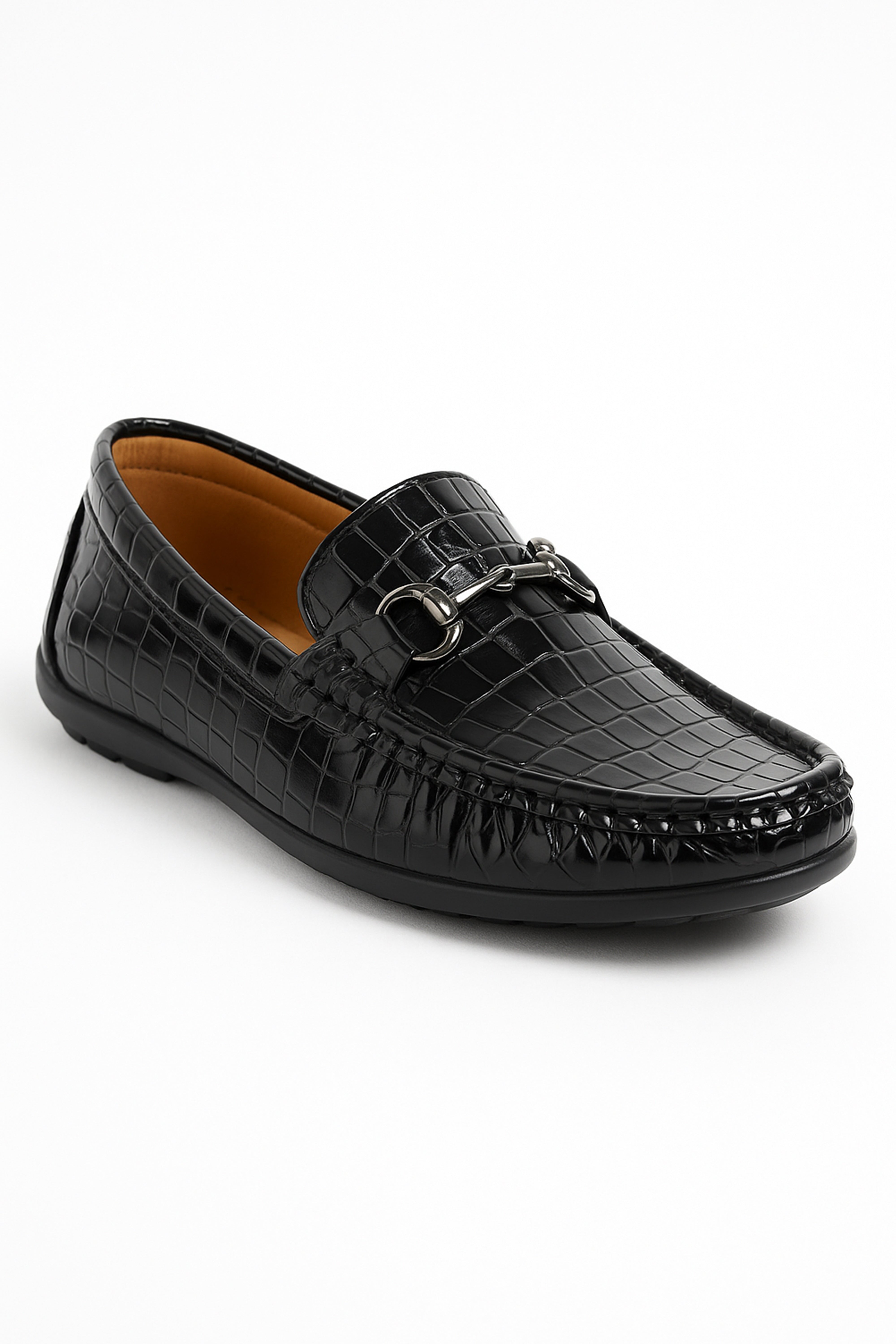 Boys Crocodile Slip on Patent Loafer Mocassin - ROBIN - Black Side Picture