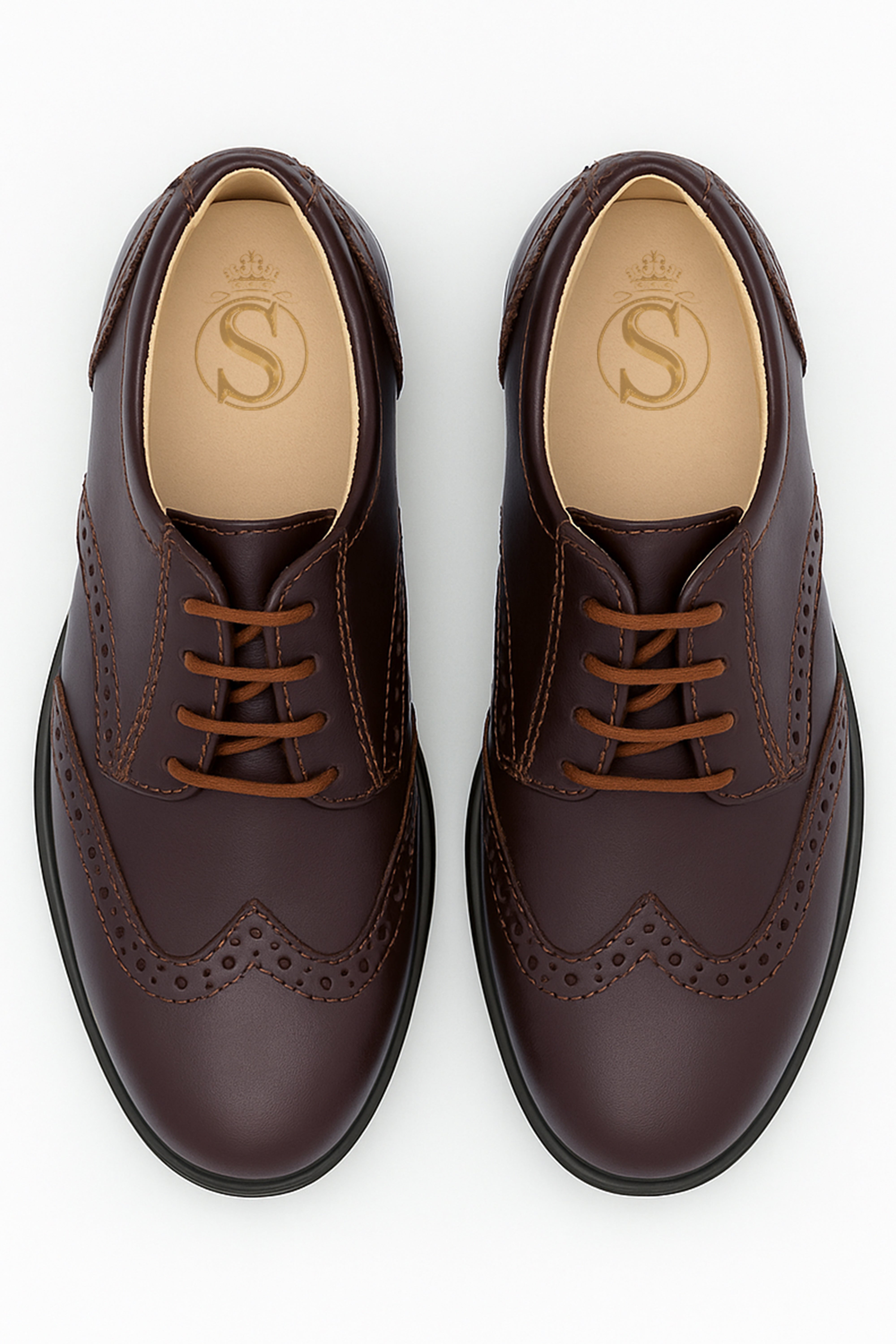Boys Derby Brogue Lace Up Dress Shoes - Dark Brown