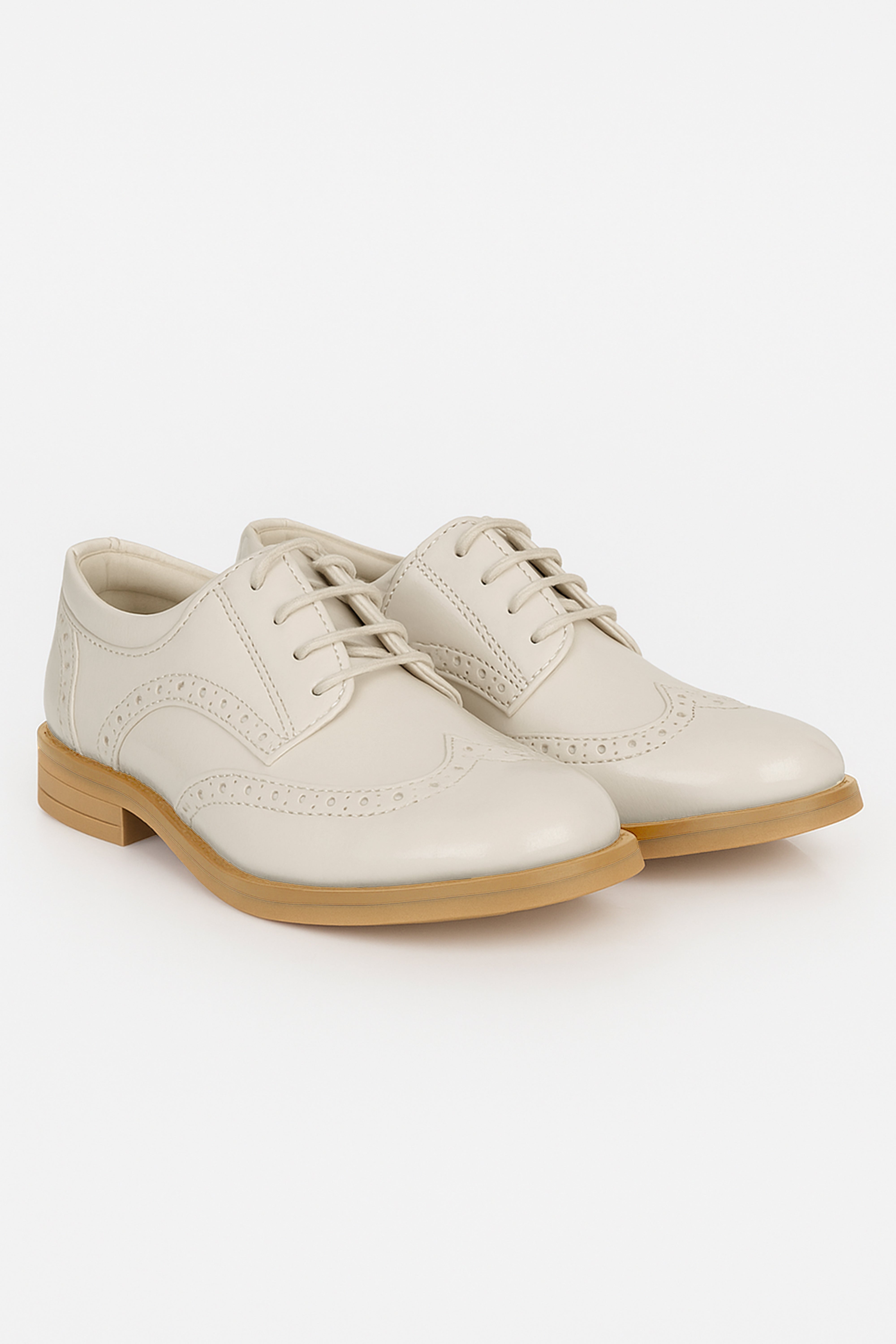 Boys Derby Brogue Lace Up Dress Shoes - Ivory Pair Side Picture