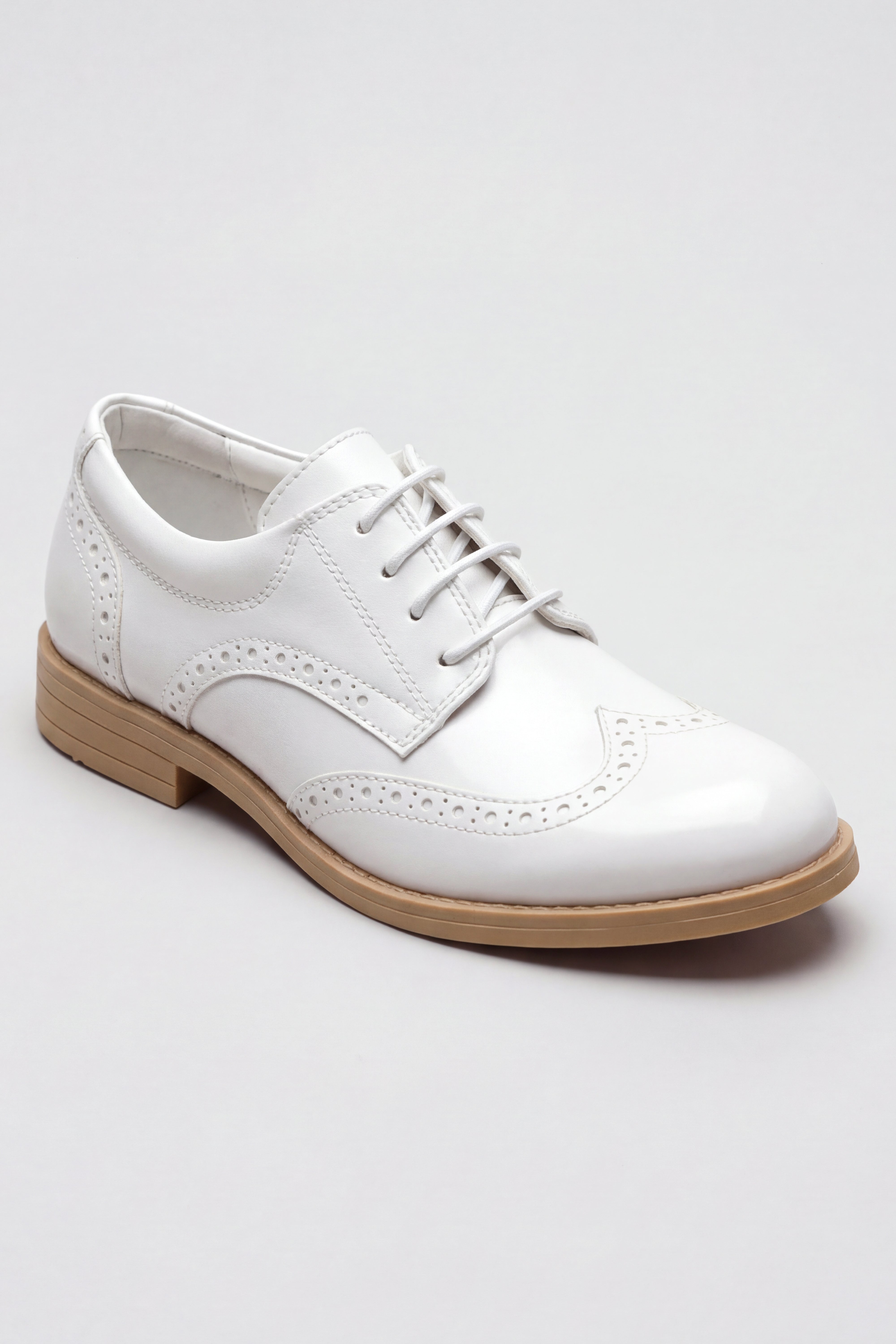 Boys Derby Brogue Lace Up Dress Shoes - White