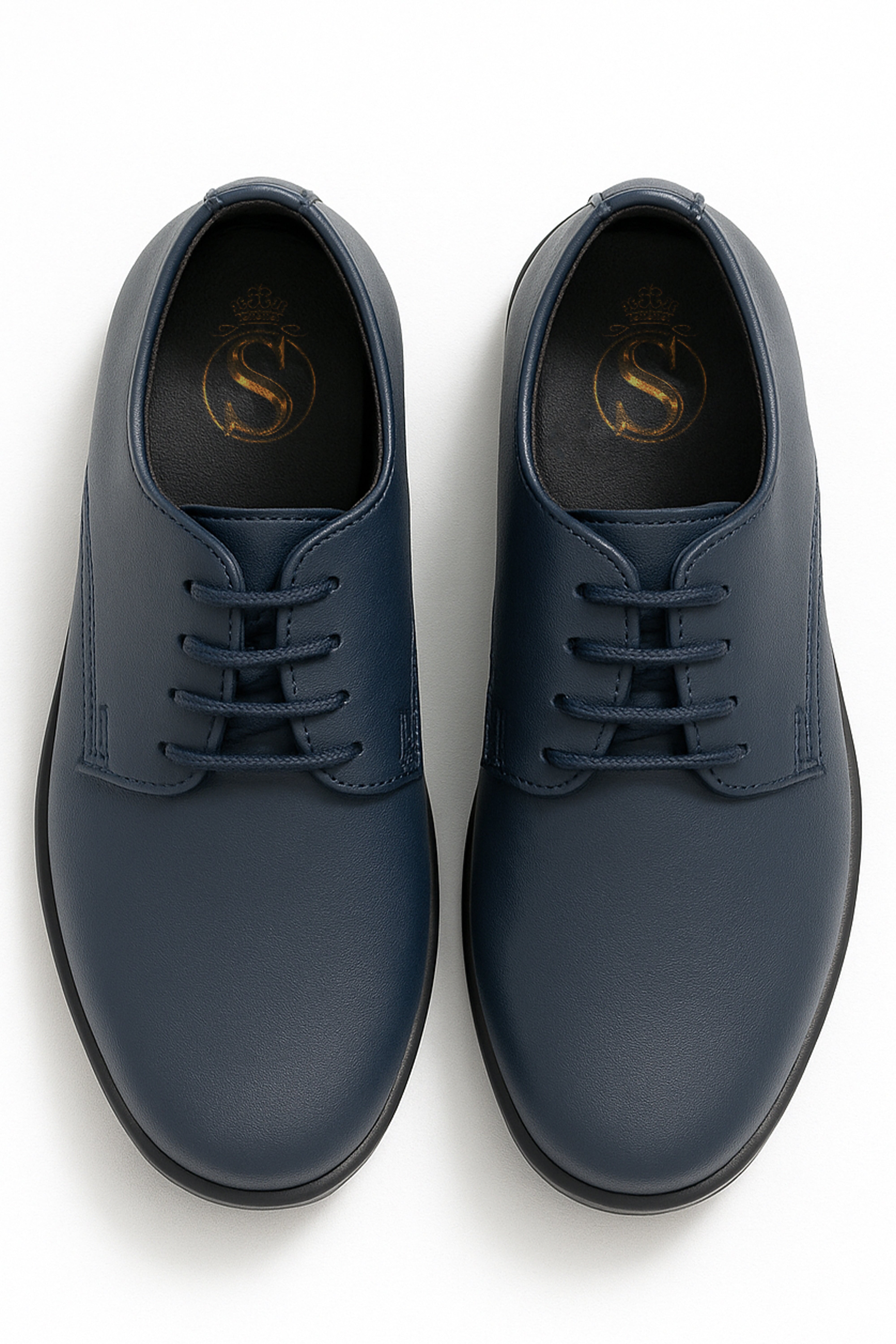 Boys Derby Mat Lace Up Formal Navy Blue Shoes - Atlanta - Navy Blue Front Picture