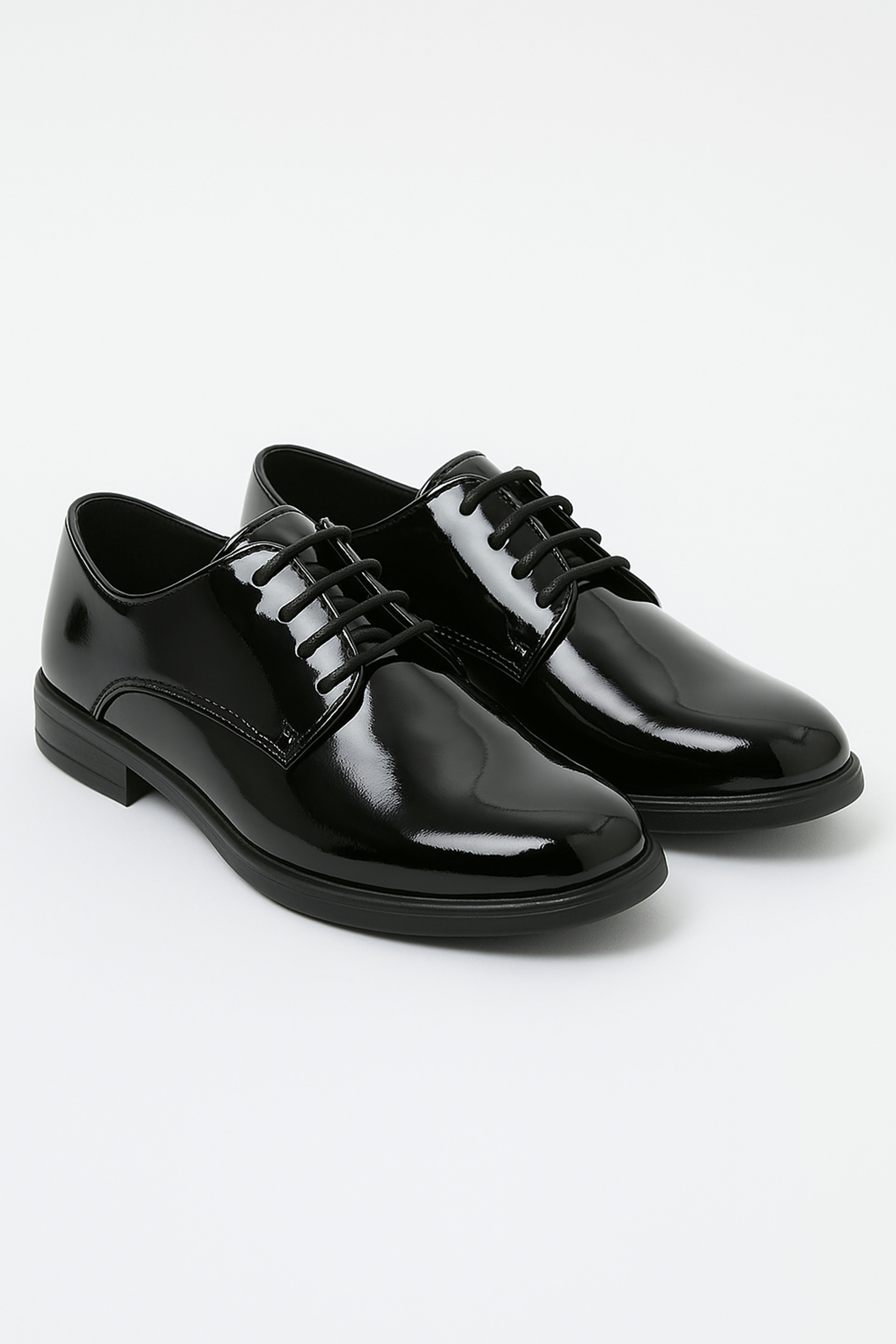 Boys Derby Patent Lace Up Formal Shoes - Black Pair Side Picture